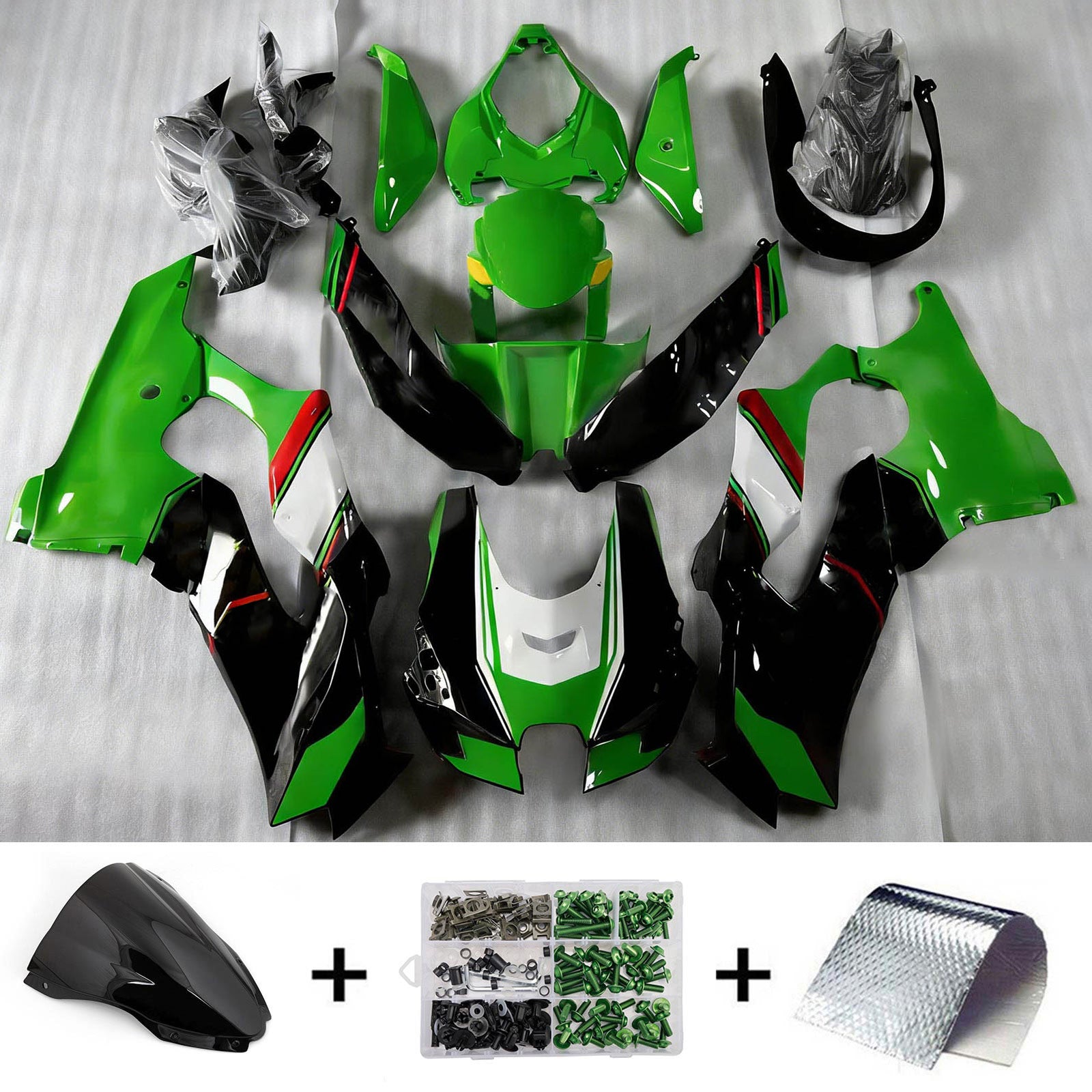 Amotopart 2021-2025 Kawasaki ZX-10R/ZX-10RR Green Black Fairing Kit