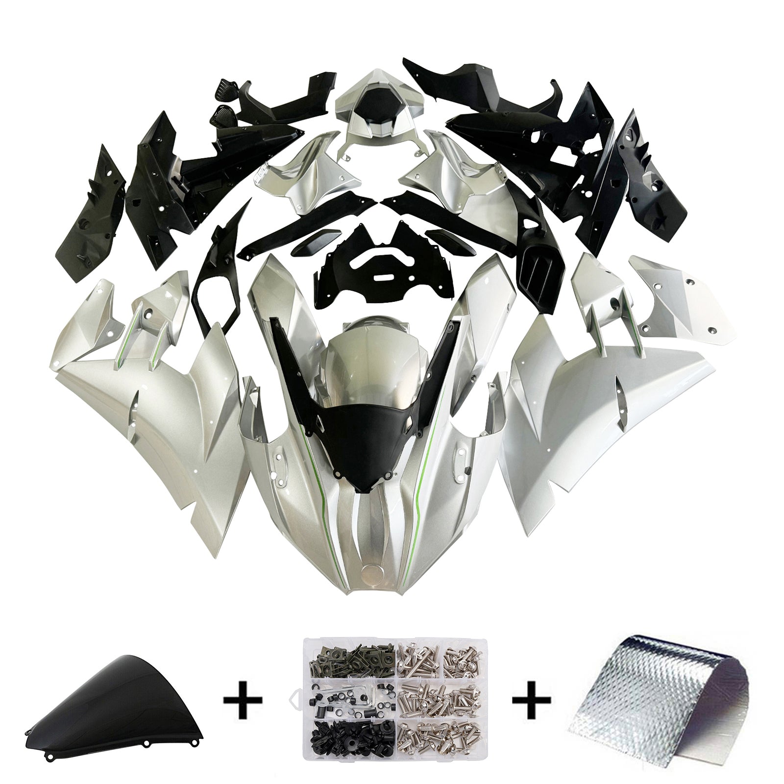 Amotopart 2015-2022 Kawasaki Ninja H2 Silver Grey Fairring Kit