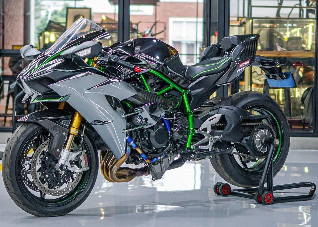 Amotopart 2015-2025 Ninja H2 Kawasaki Grau&Ggrüner Streifen Verkleidungssatz