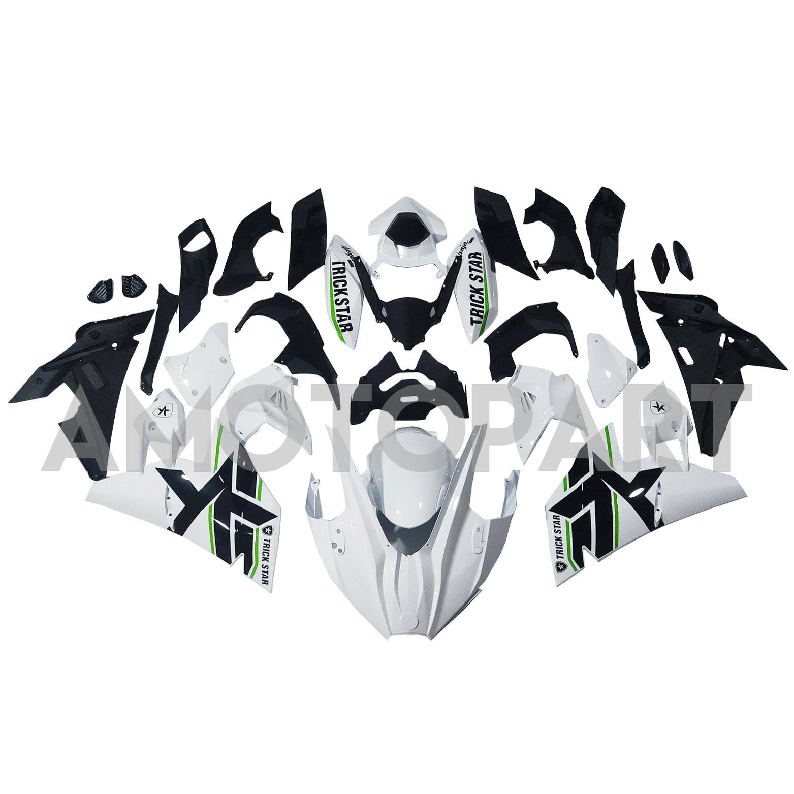 Amotopart 2015-2022 Ninja H2 Kawasaki White&Green Stripe Fairing Kit