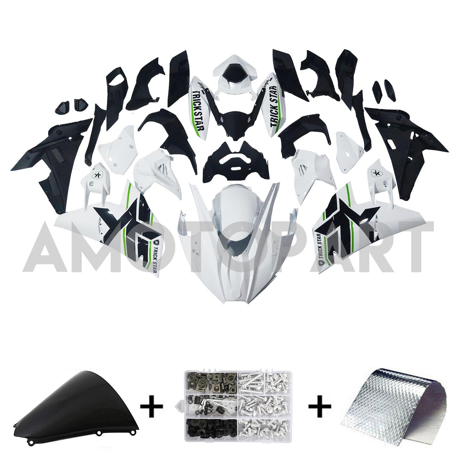 Amotopart 2015-2022 Ninja H2 Kawasaki White&Green Stripe Fairing Kit