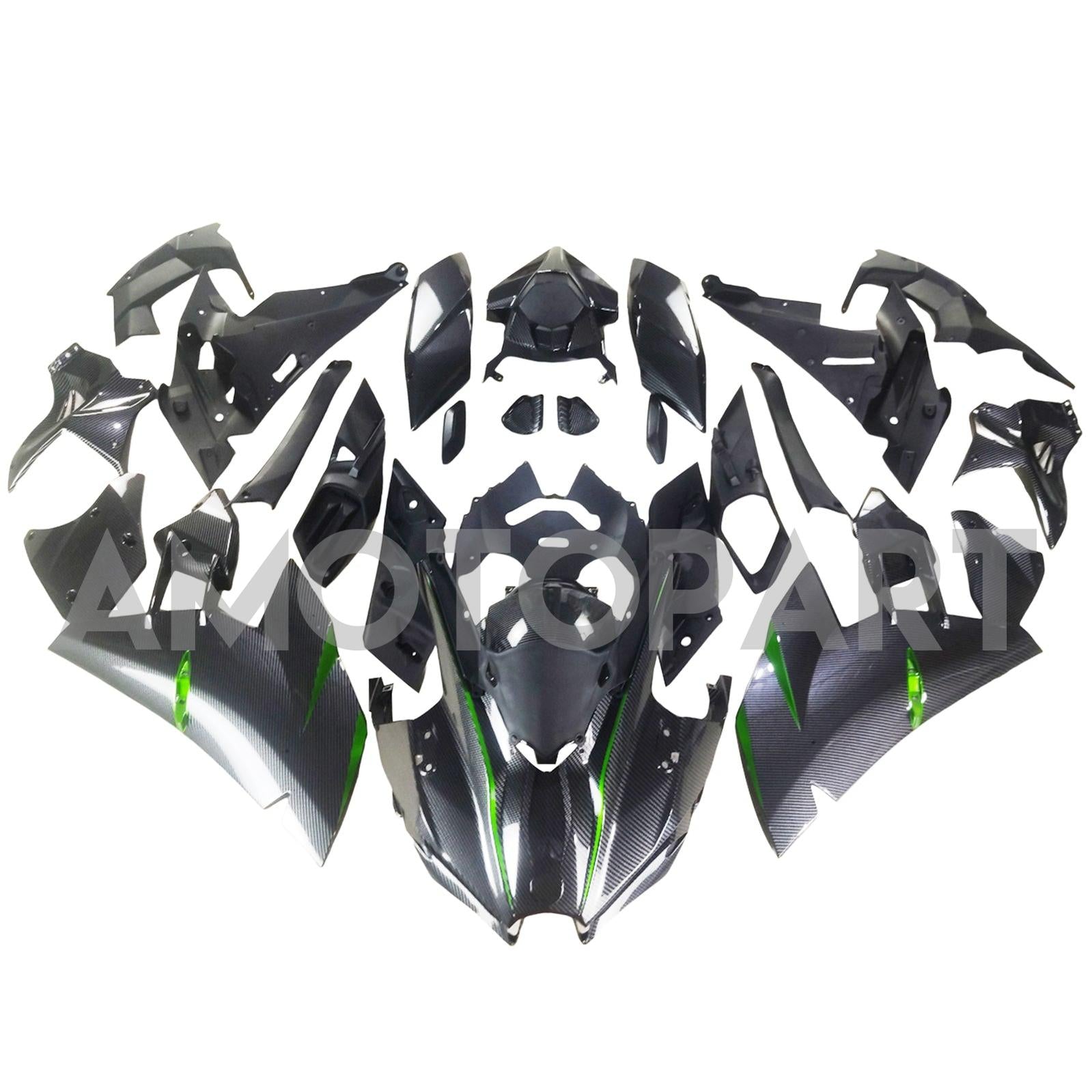 Amotopart 2015-2022 Kawasaki Ninja H2 Black Grey Carbon Fiber Fairing Kit