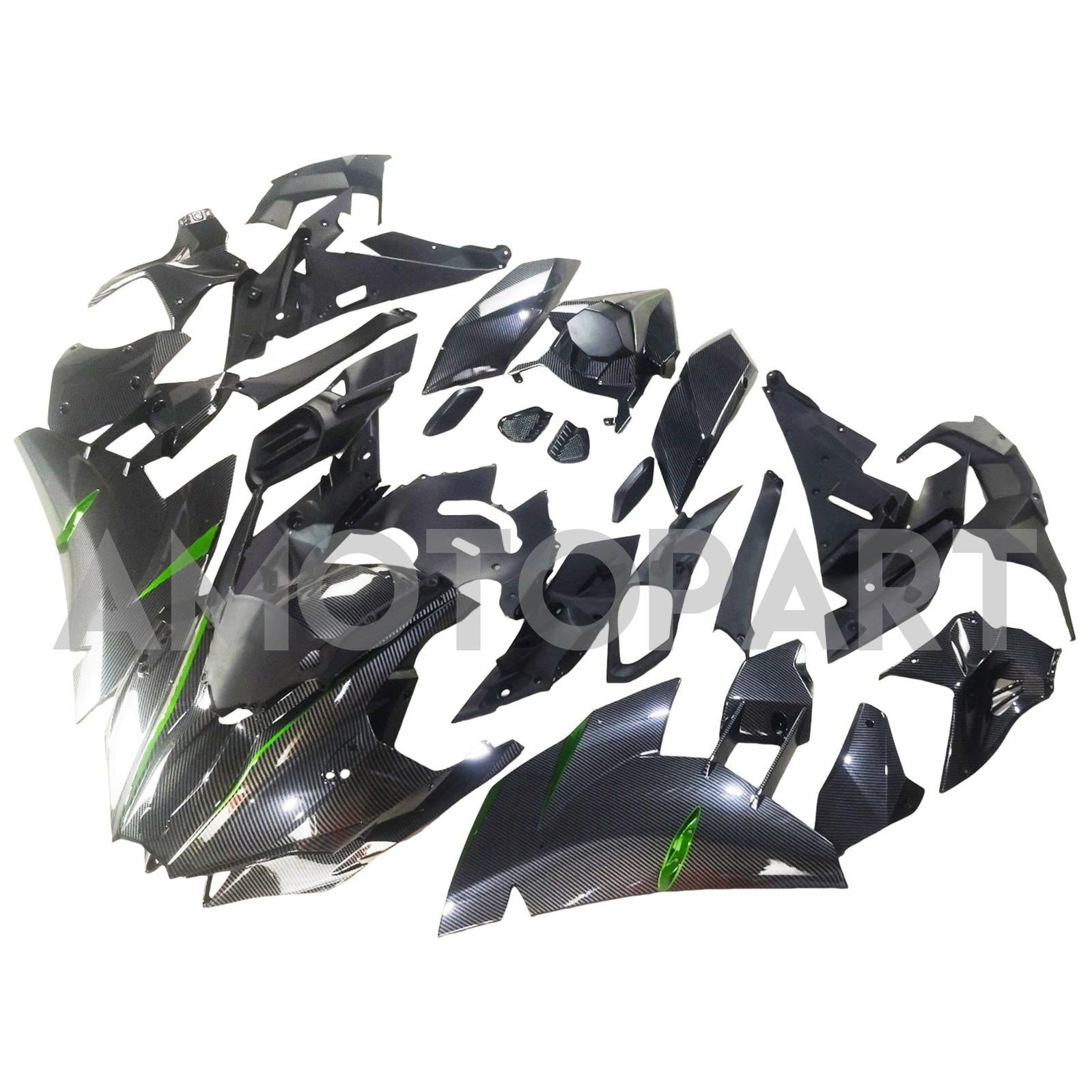 Amotopart 2015-2022 Kawasaki Ninja H2 Black Grey Carbon Fiber Fairing Kit