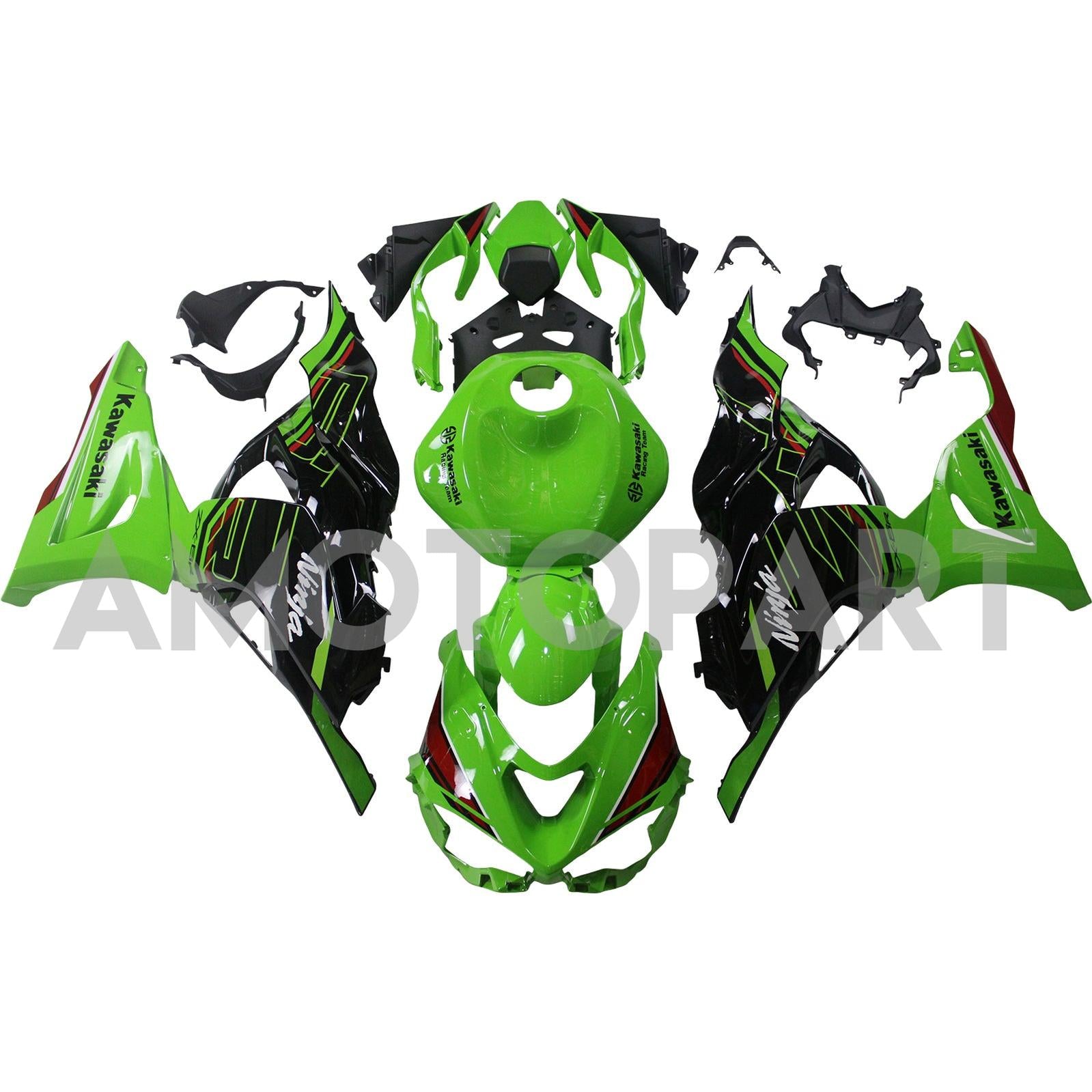 Amotopart 2024-2025 Kawasaki ZX6R Black Green Fairing Kit
