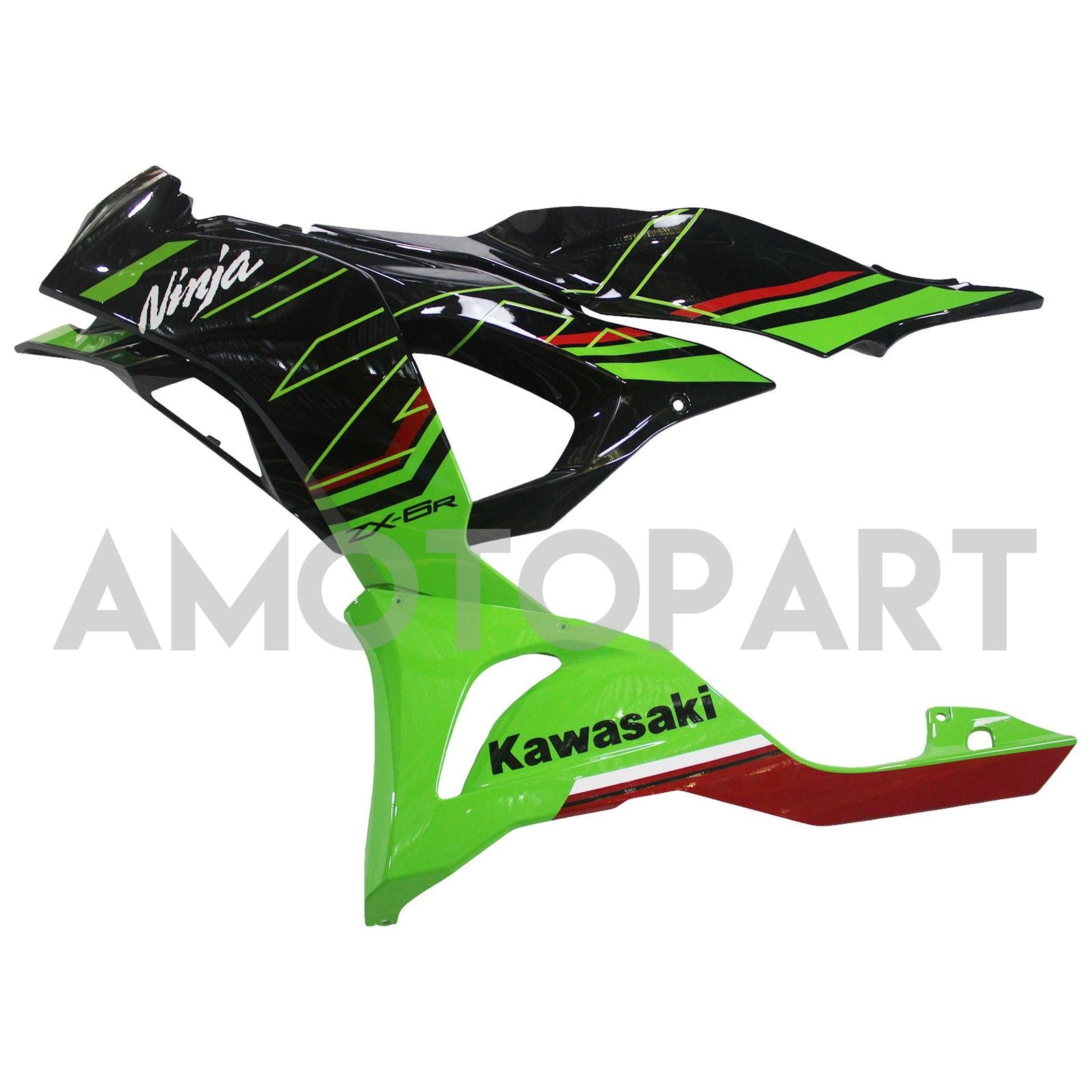 Amotopart 2024-2025 Kawasaki ZX6R Black Green Fairing Kit