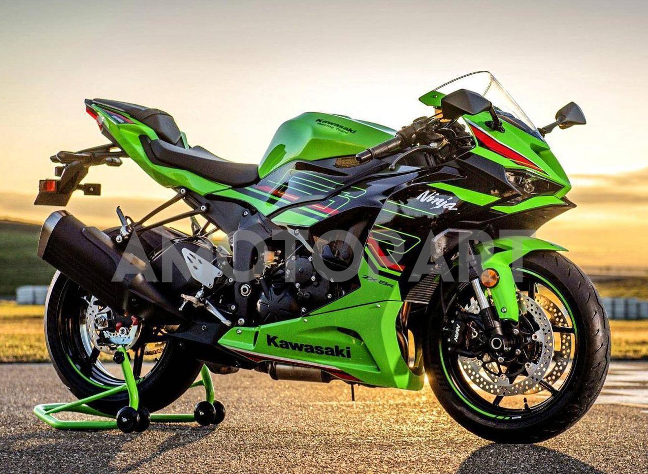 Amotopart 2024-2025 Kawasaki ZX6R Black Green Fairing Kit