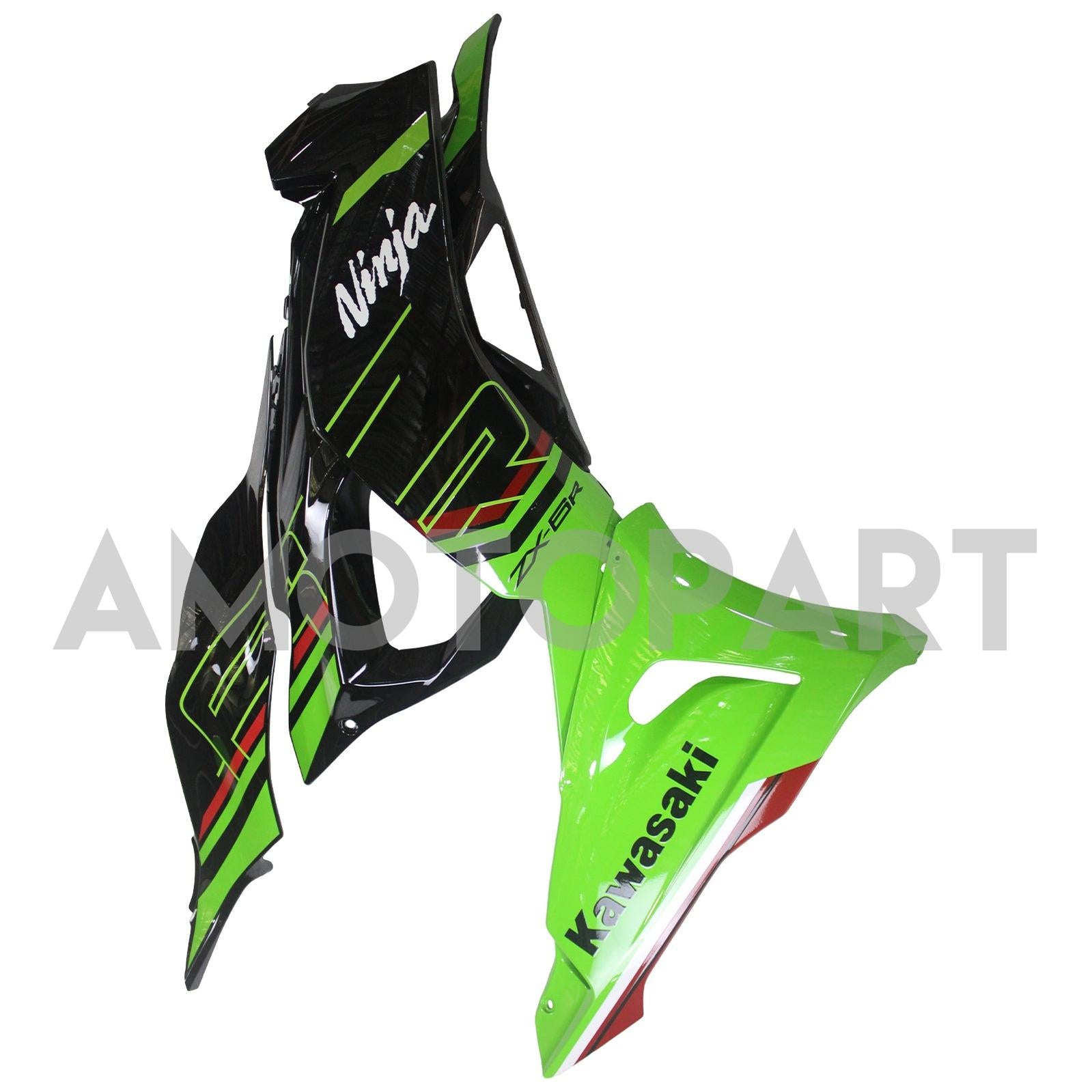 Amotopart 2024-2025 Kawasaki ZX6R Black Green Fairing Kit