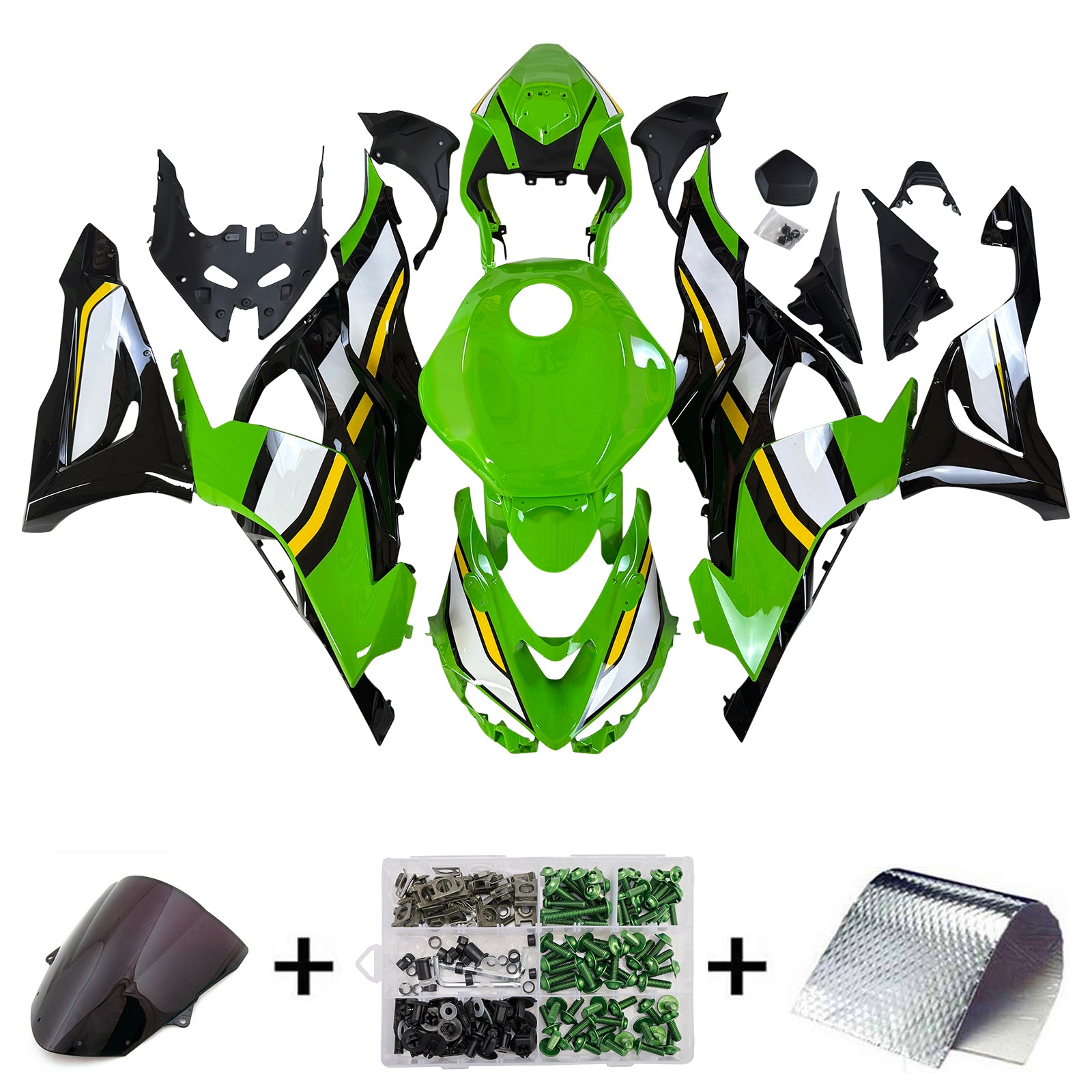 Amotopart 2024-2026 Kawasaki ZX6R Green White Black Fairing Kit