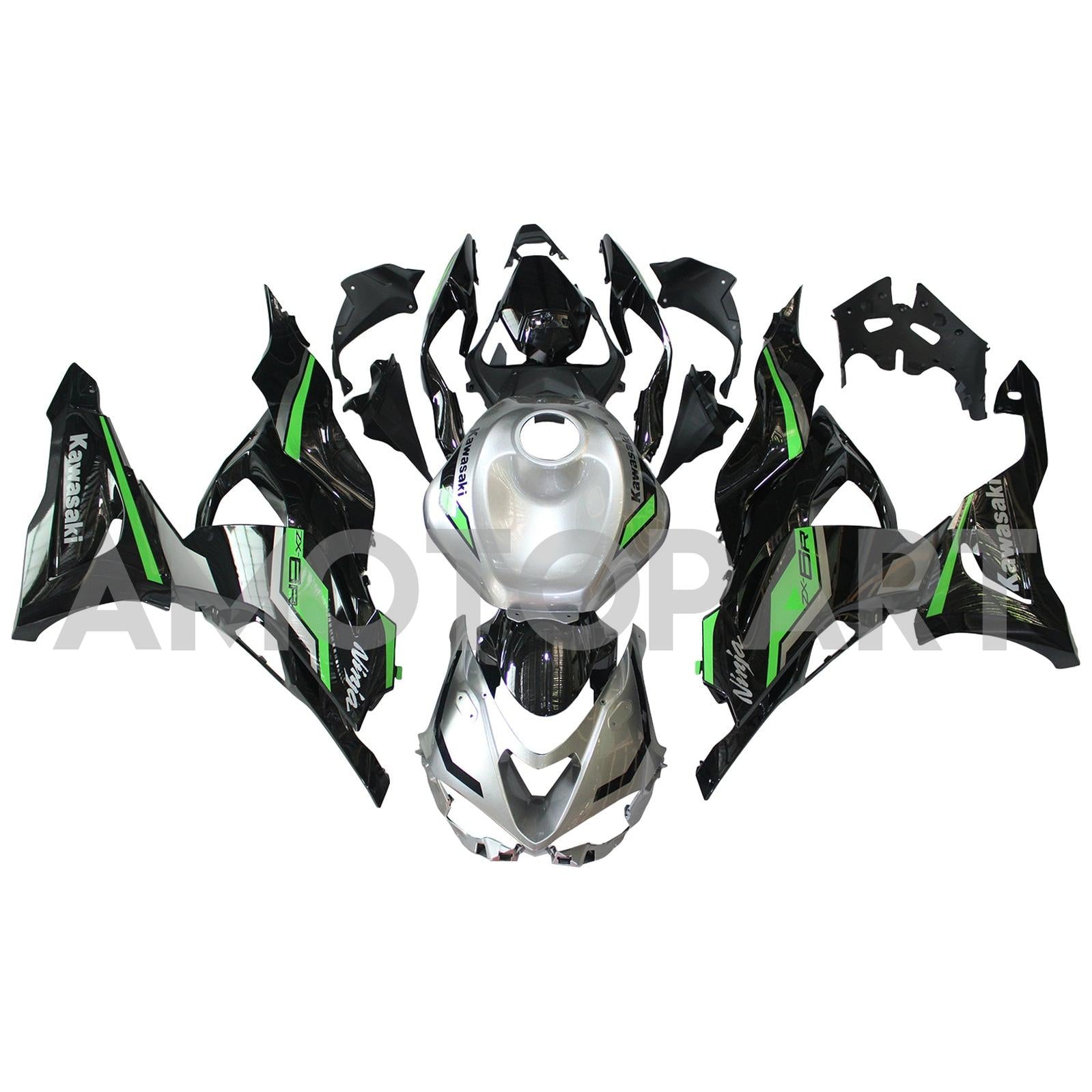 Amotopart 2024-2025 Kawasaki ZX6R Black Grey Green Fairing Kit