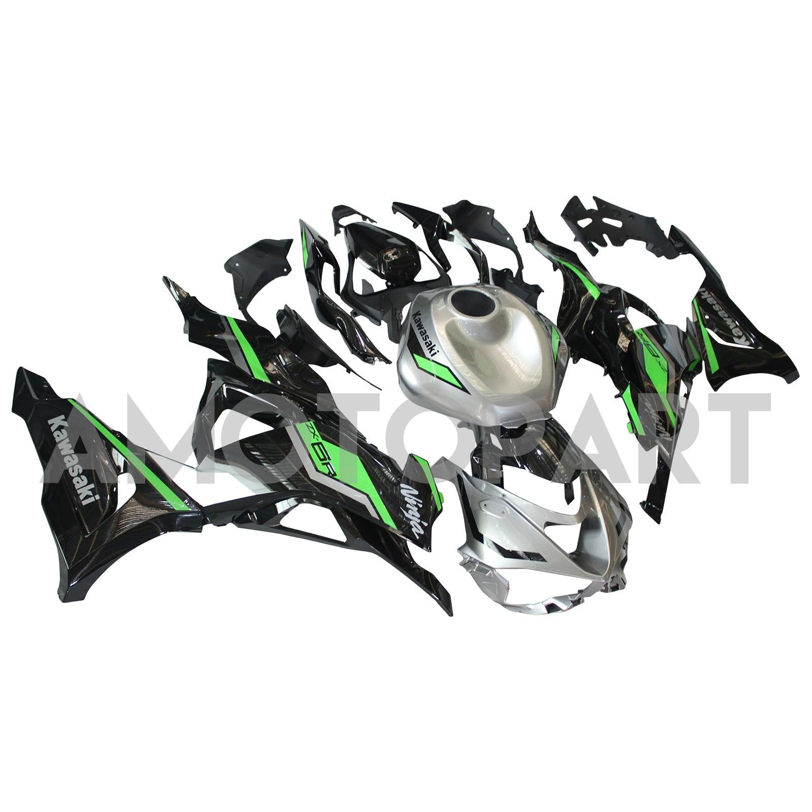Amotopart 2024-2025 Kawasaki ZX6R Kit de carénage vert gris noir