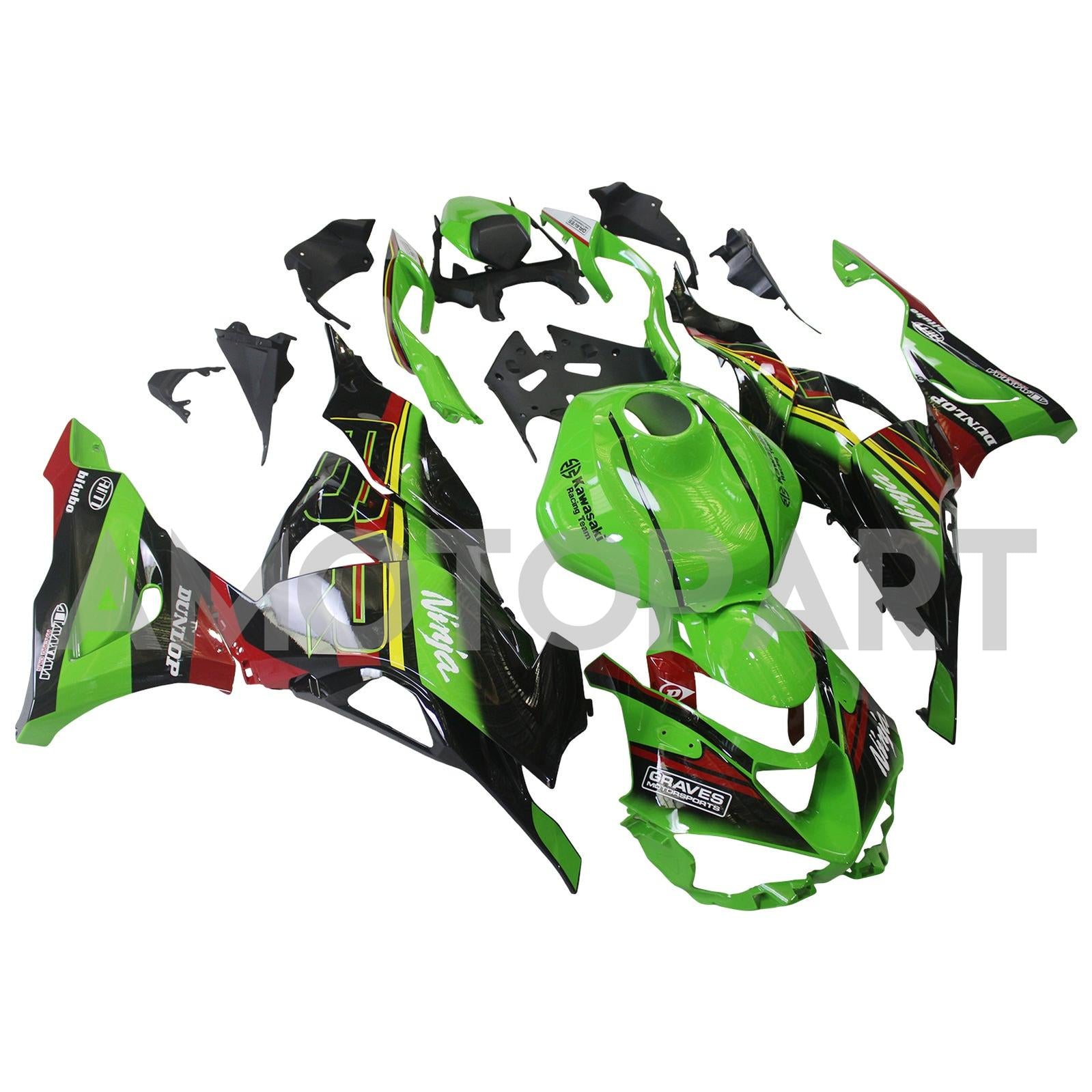 Amotopart 2024-2025 Kawasaki ZX6R Black Green Red Dehnung Kit