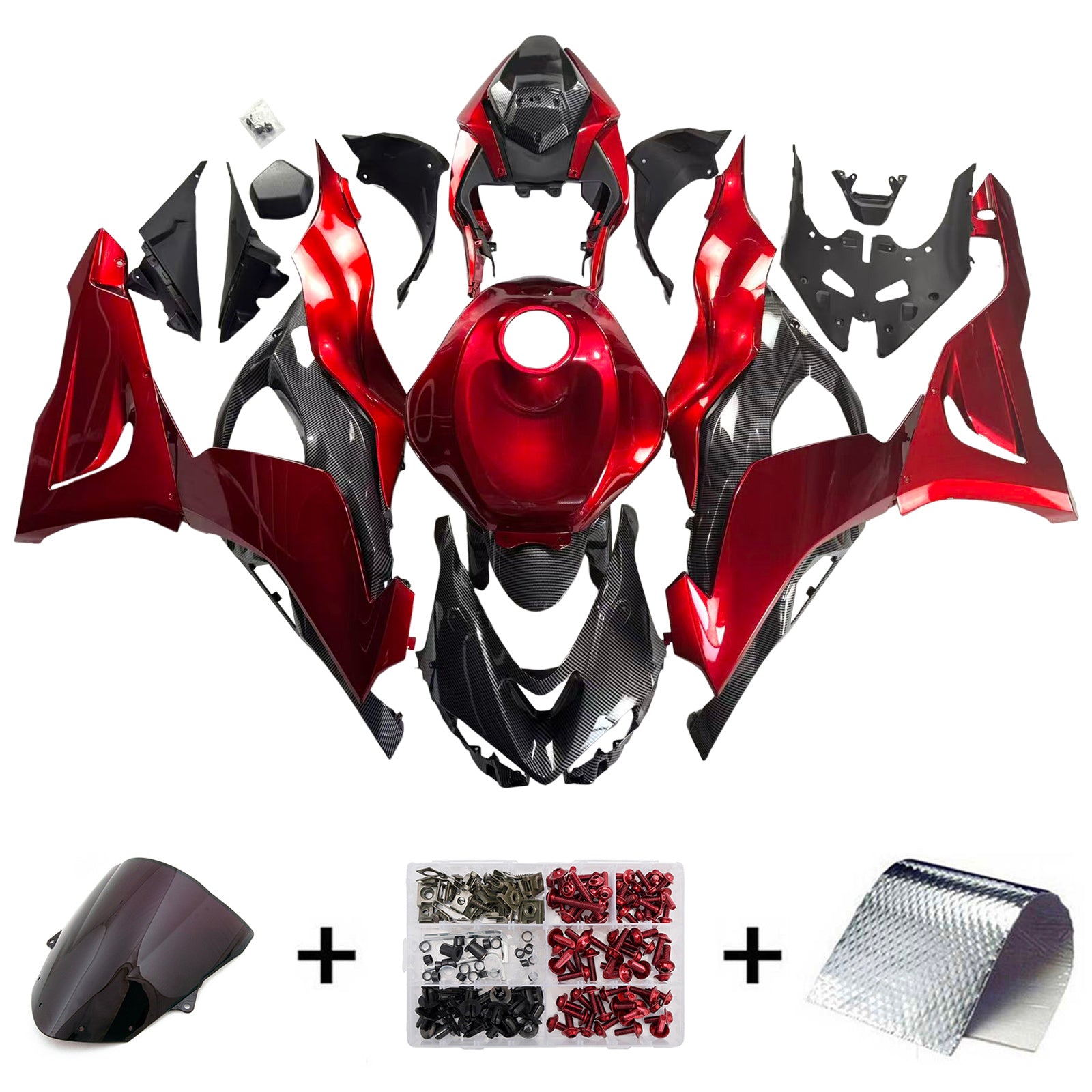 Amotopart 2024-2026 Kawasaki ZX-6R Red Carbon Fiber Pattern Fairing Kit