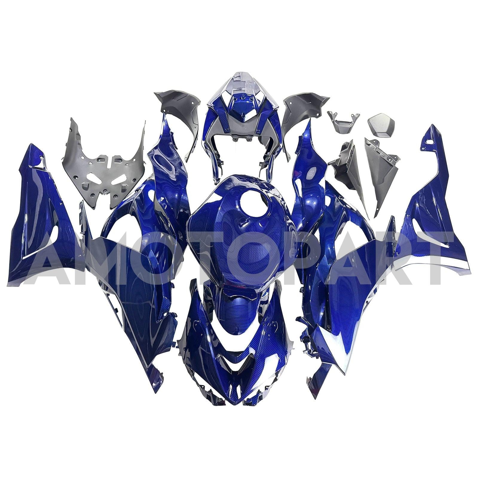 Amotopart 2024–2025 Kawasaki ZX-6R Verkleidungsset mit Karbonfasermuster, Blau