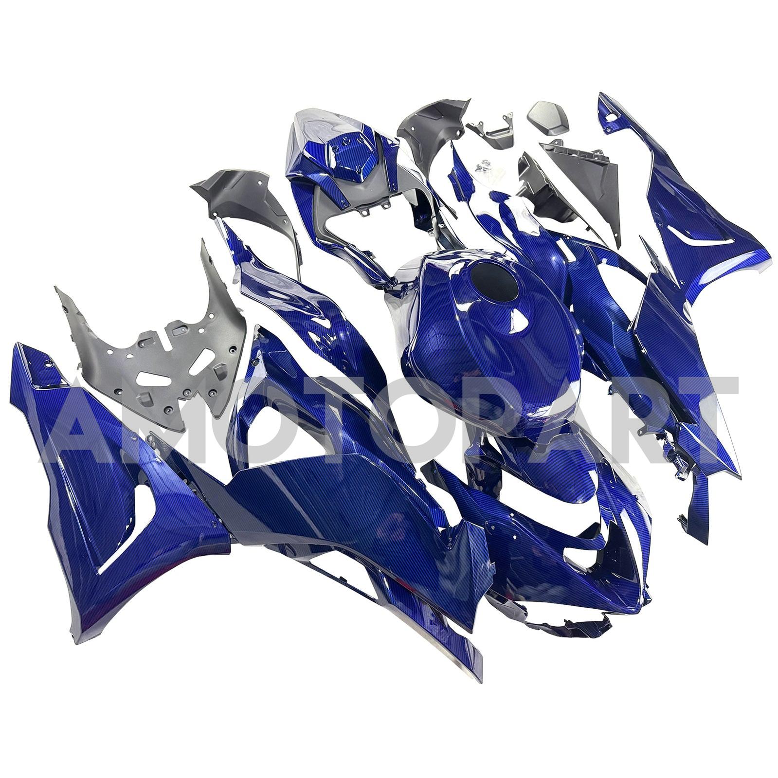 Amotopart 2024–2025 Kawasaki ZX-6R Verkleidungsset mit Karbonfasermuster, Blau