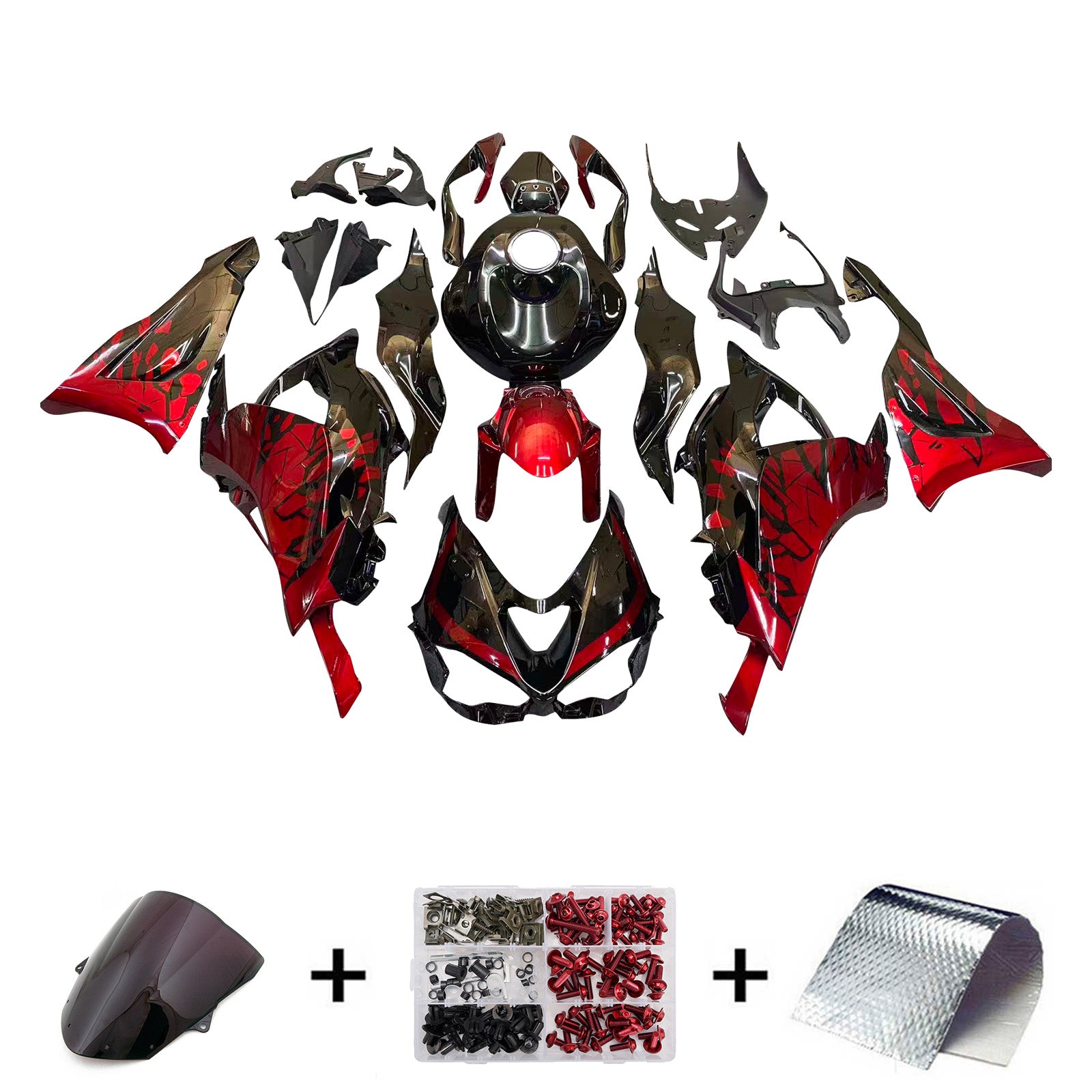 Amotopart 2024-2025 Kawasaki ZX-6R Red Black Fairing Kit
