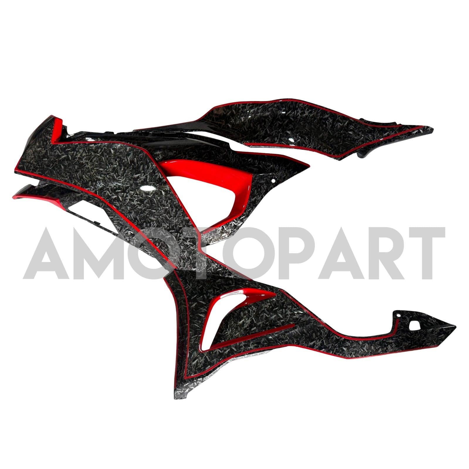 Amotopart 2024-2026 Kawasaki ZX-6R Black Forged Carbon Fiber Pattern Red Fairing Kit