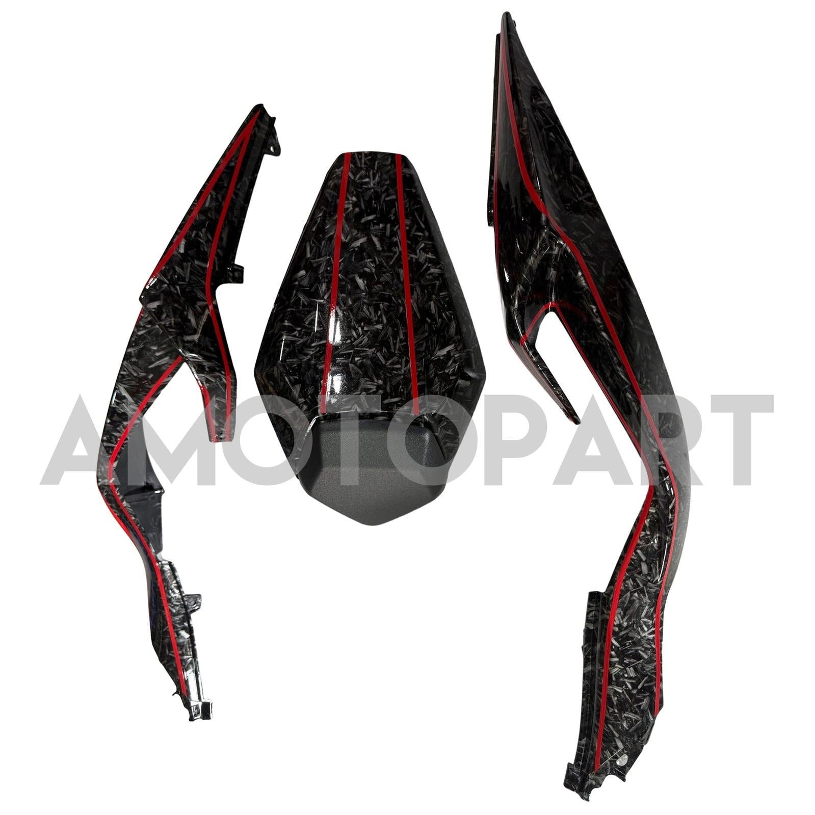 Amotopart 2024-2026 Kawasaki ZX-6R Black Forged Carbon Fiber Pattern Red Fairing Kit