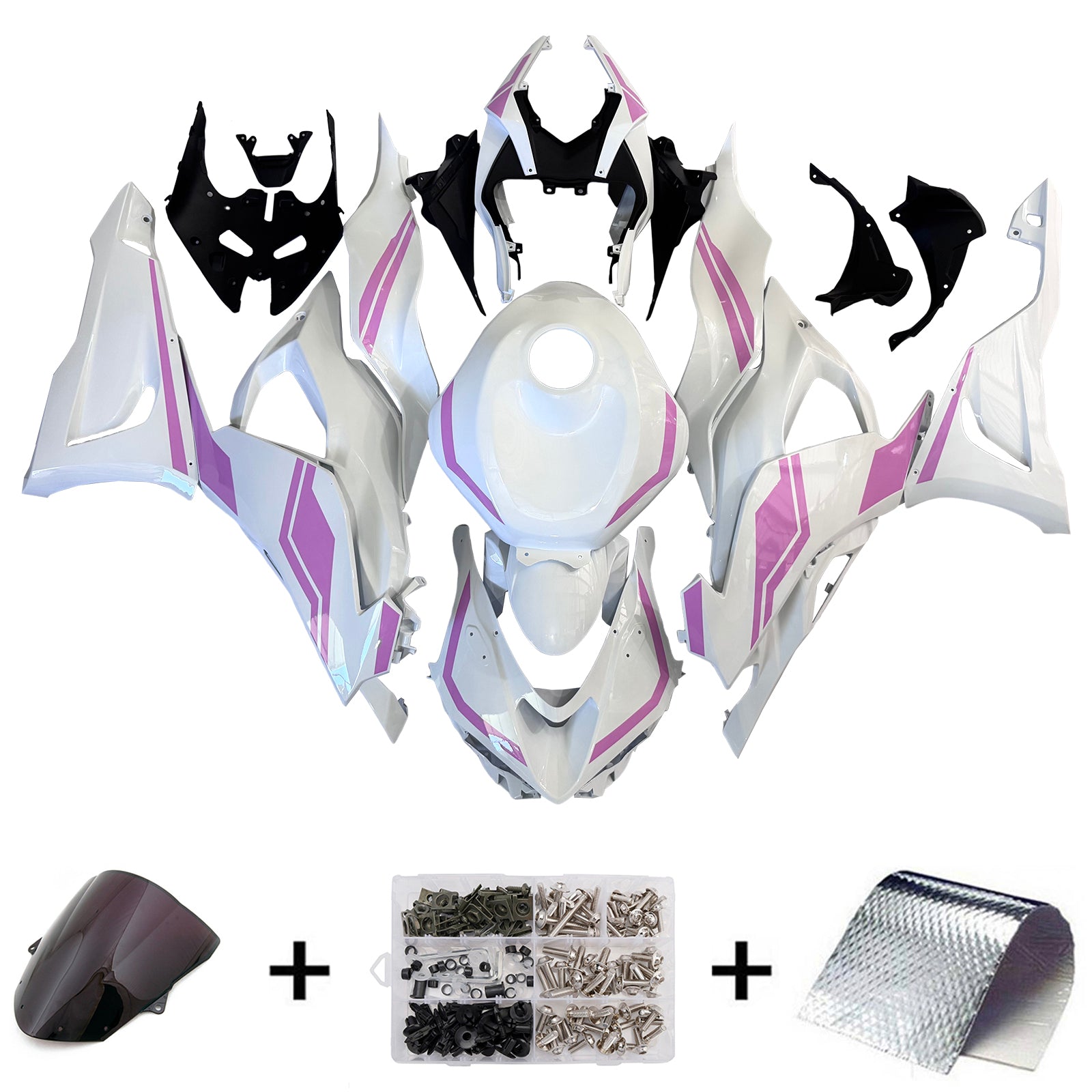 Amotopart 2024-2025 Kawasaki ZX-6R White Pink Fairing Kit