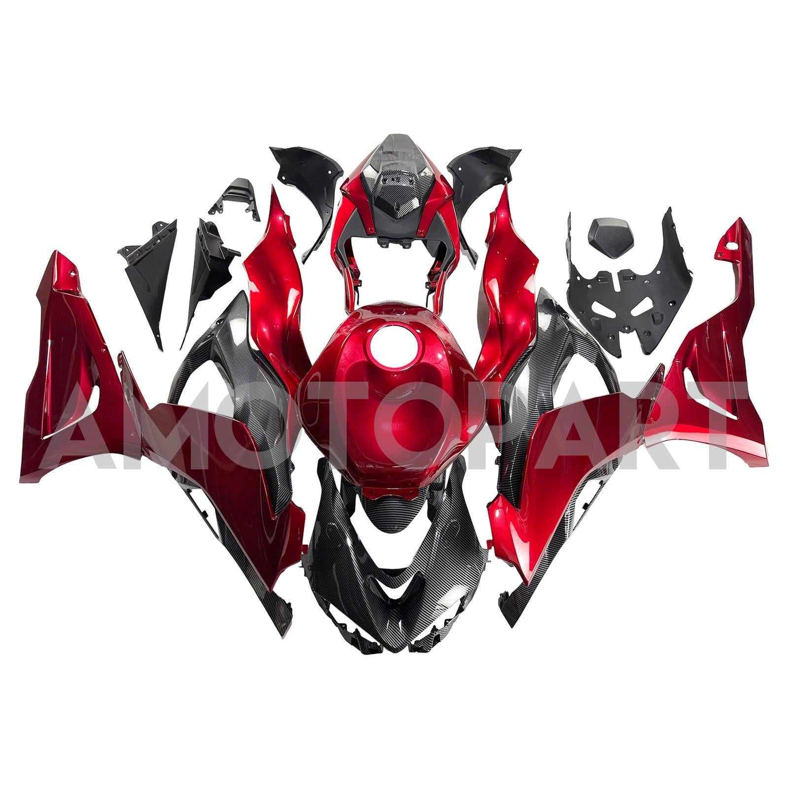 Amotopart 2024-2025 Kawasaki ZX6R Red&Carbon Fiber Fairing Kit