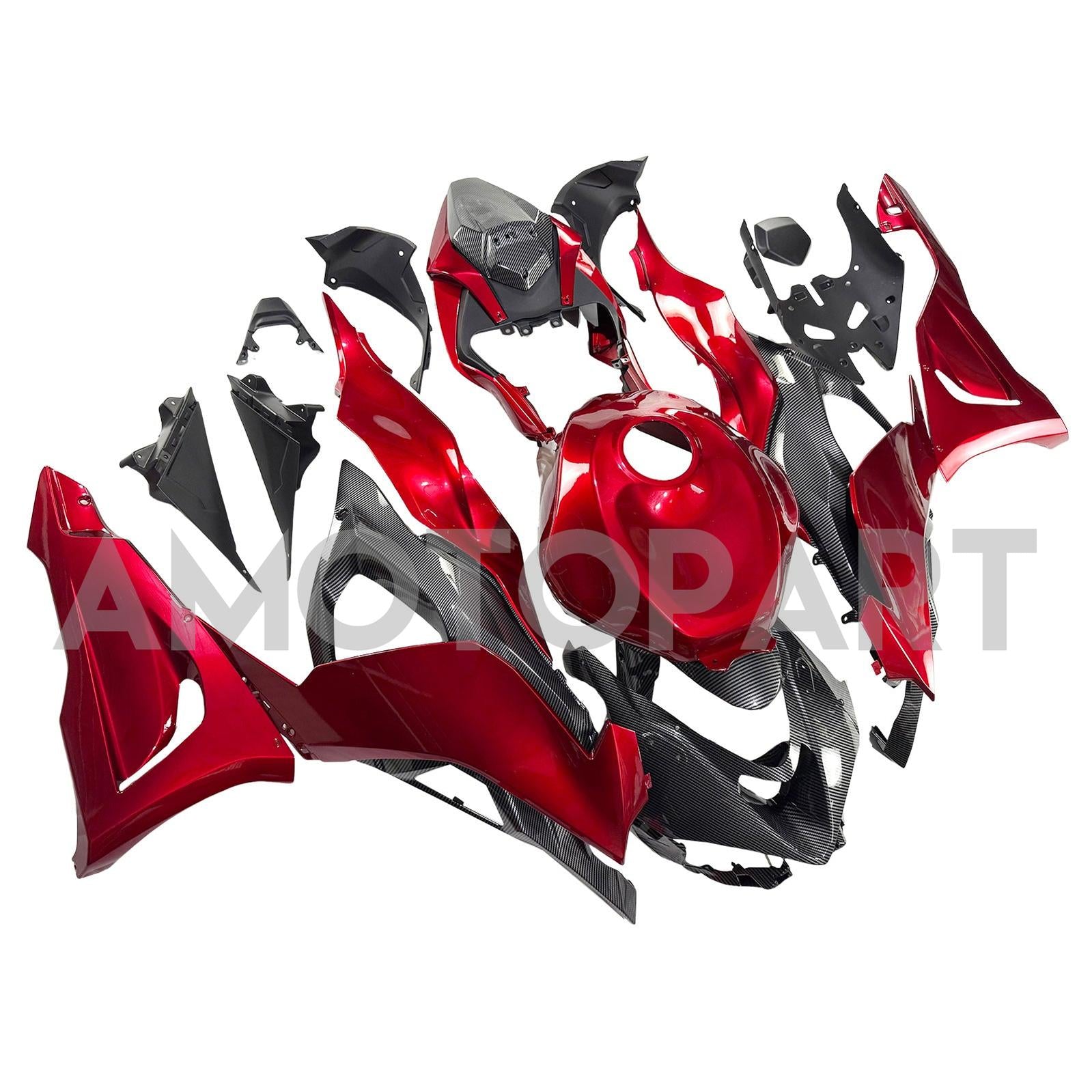 Amotopart 2024-2025 Kawasaki ZX6R Red&Carbon Fiber Fairing Kit