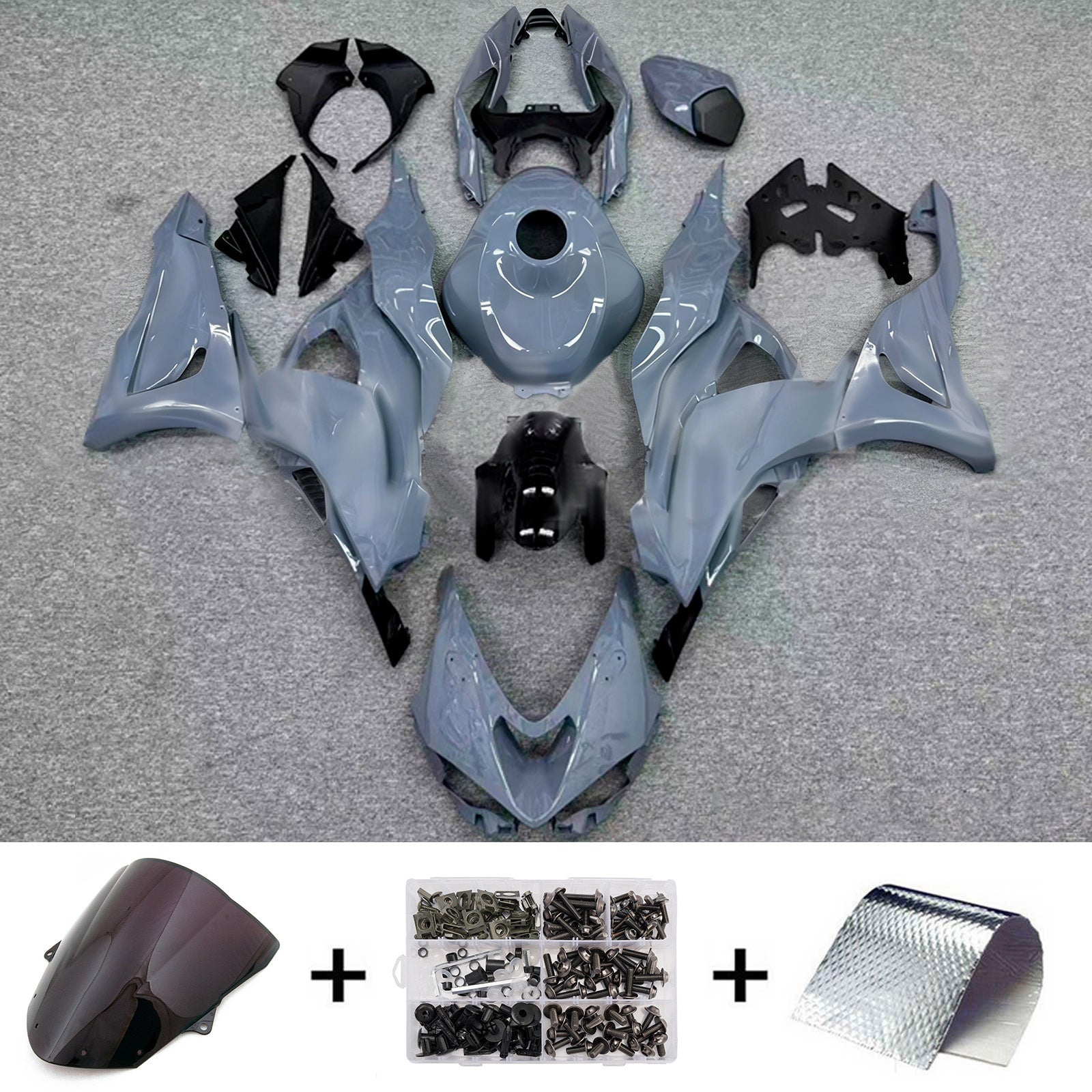 Amotopart 2024-2026 Kawasaki ZX-6R Glossy Grey Fairing Kit