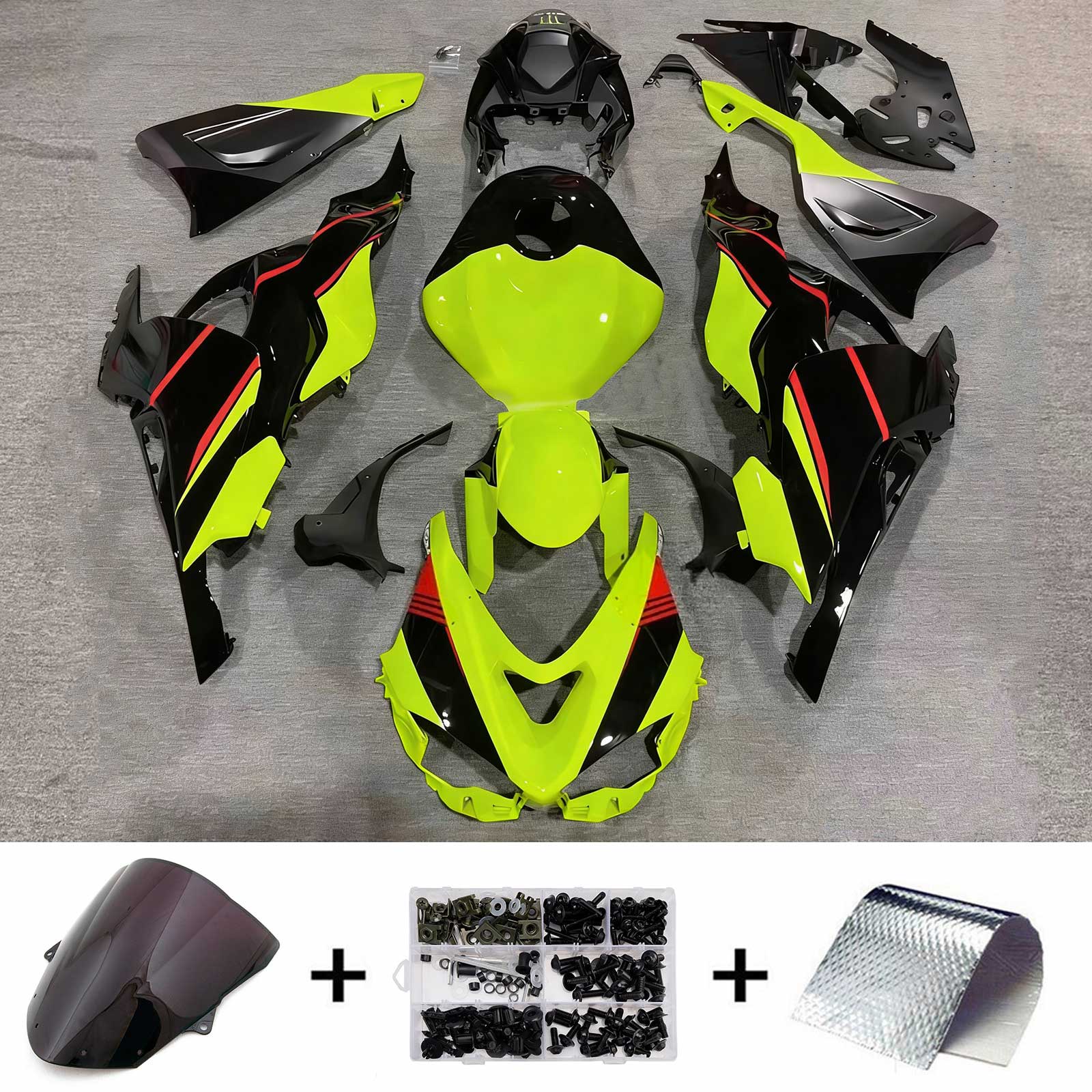 Amotopart 2024-2026 Kawasaki ZX-6R Neon Yellow Black Fairing Kit