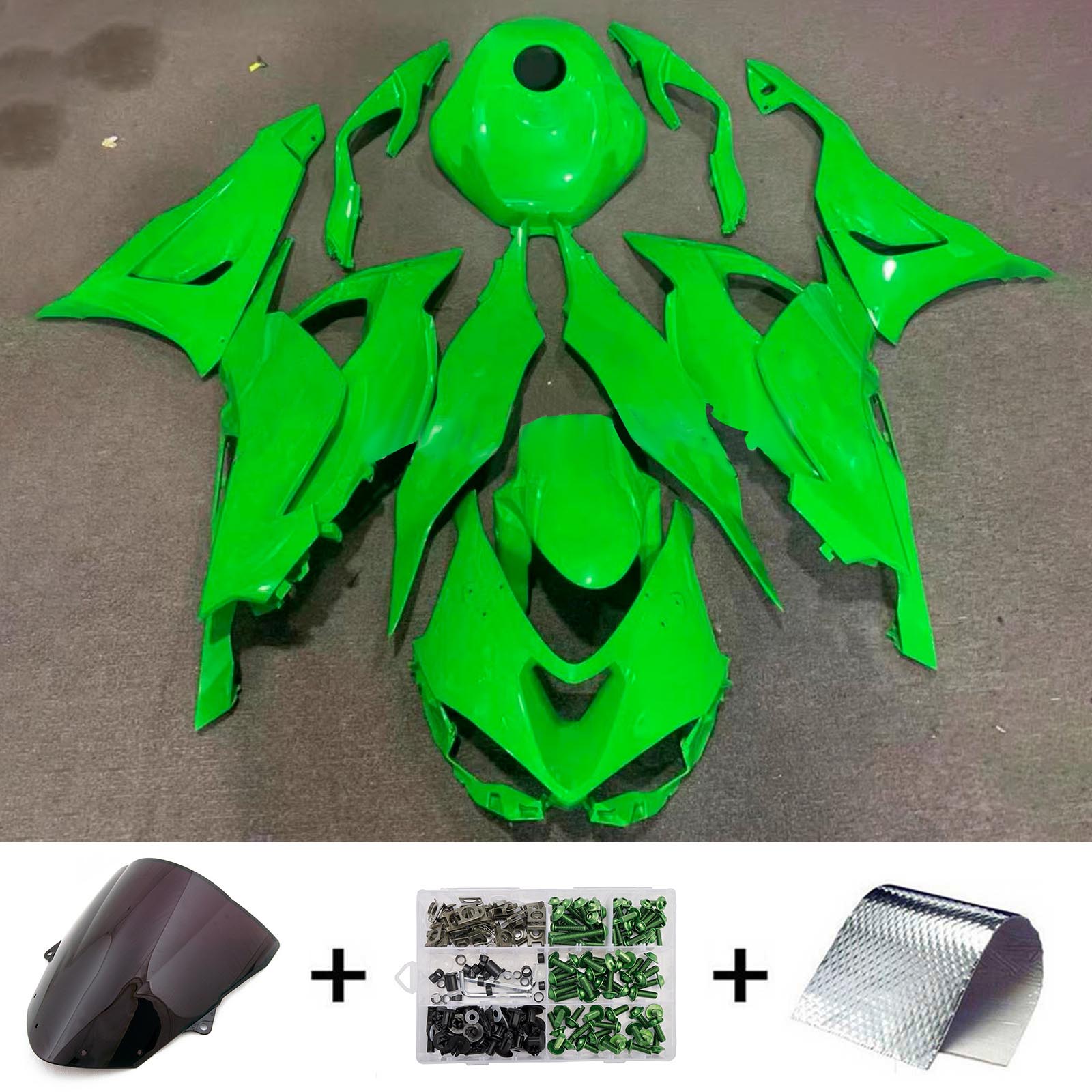 Amotopart 2024-2026 Kawasaki ZX-6R Green Black Fairing Kit