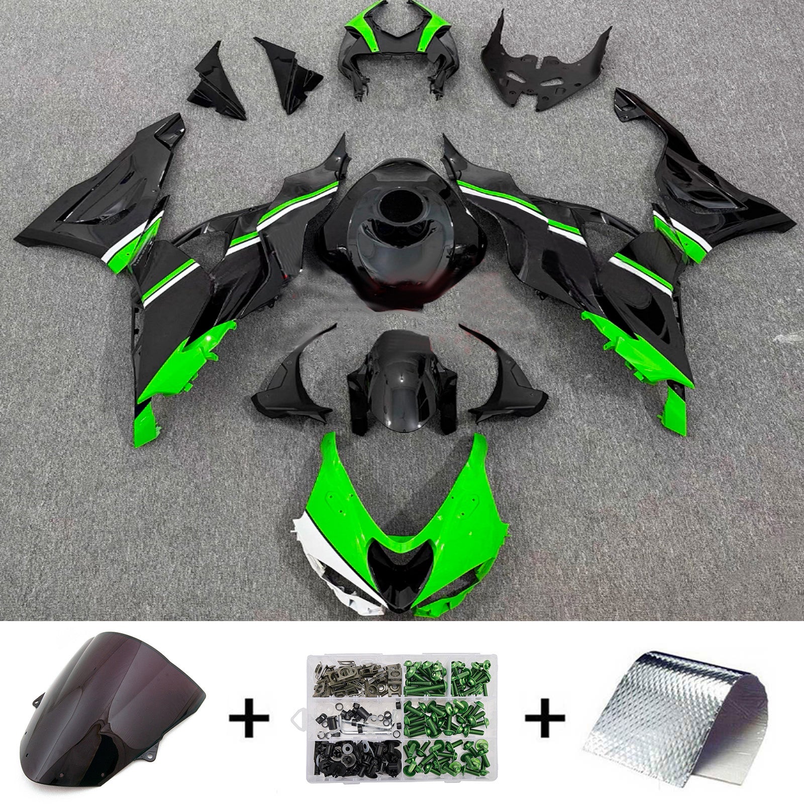 Amotopart 2024-2026 Kawasaki ZX-6R Black Green White Fairing Kit