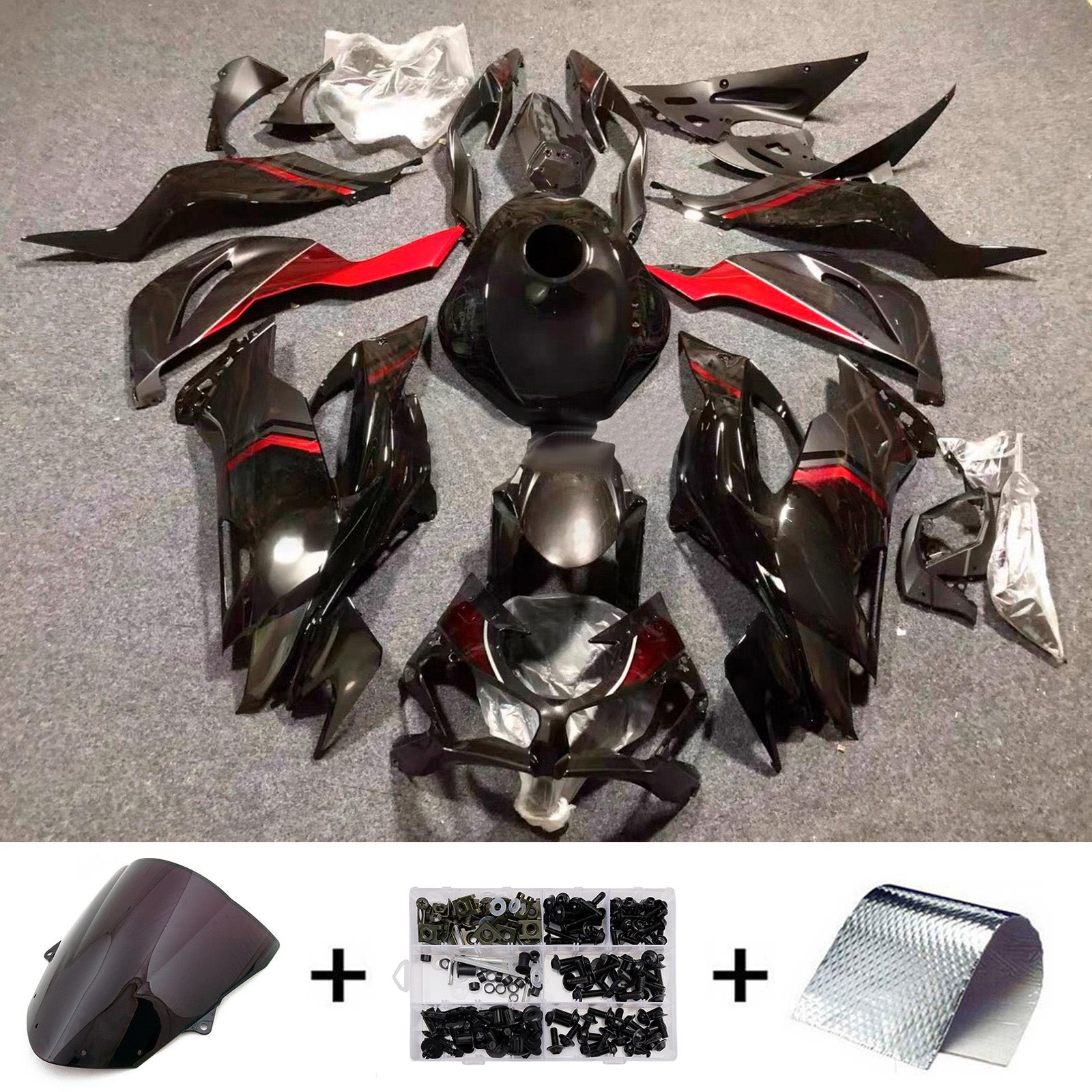 Amotopart 2024-2026 Kawasaki ZX-6R Black Red Fairing Kit