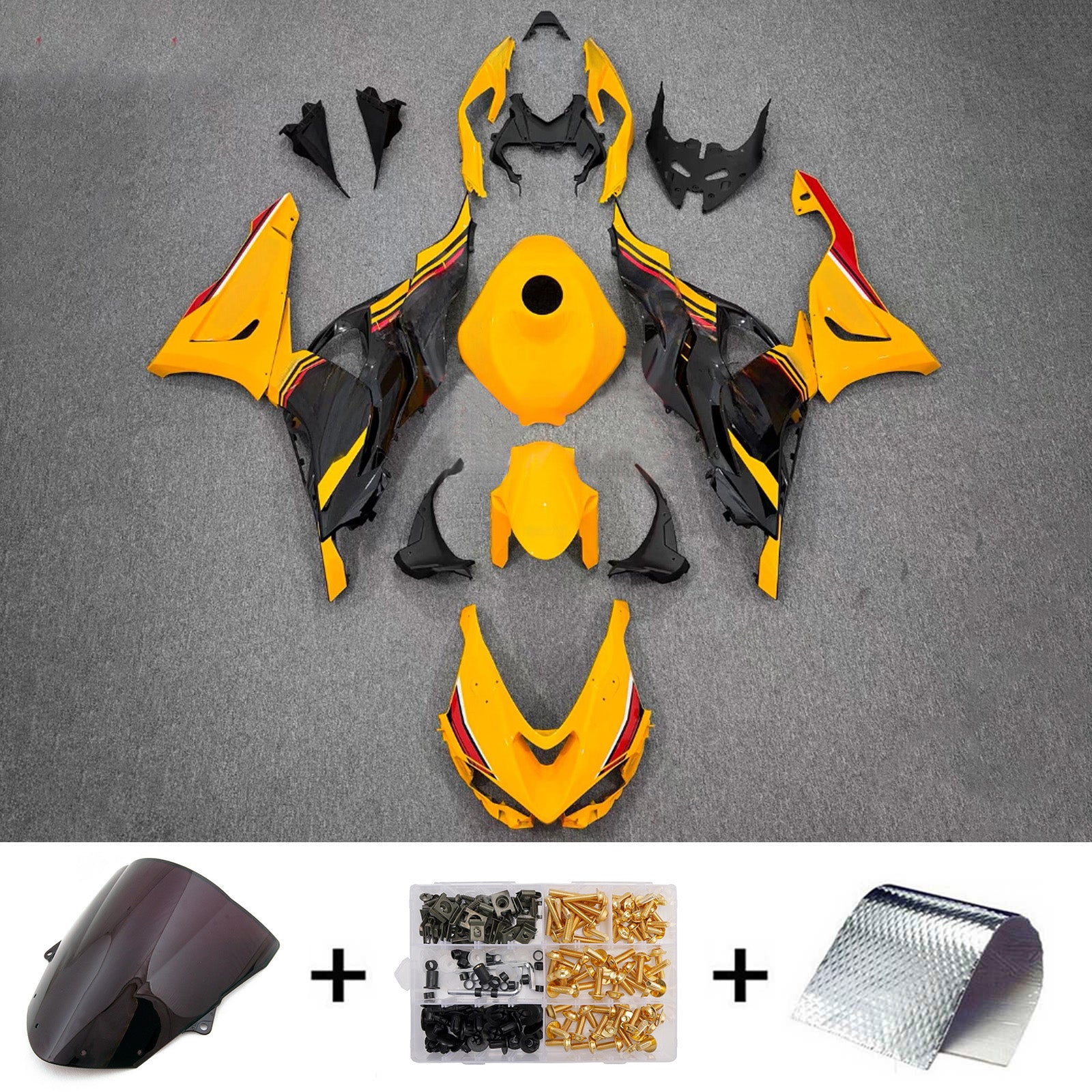 Amotopart 2024-2026 Kawasaki ZX-6R Yellow Black Red Fairing Kit