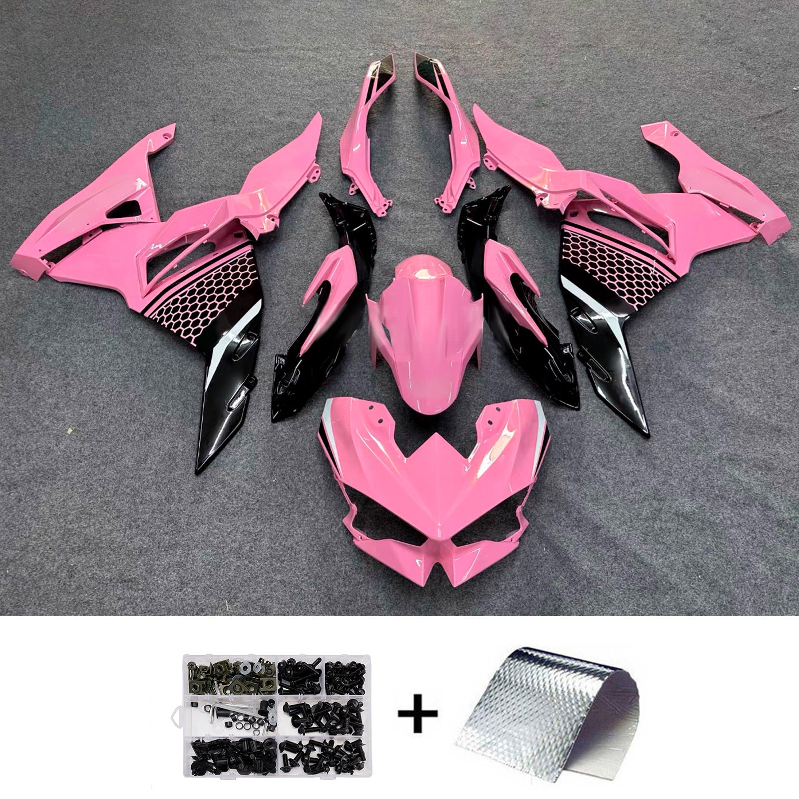 Amotopart 2024-2025 Kawasaki Ninja 500 Pink Black Fairing Kit