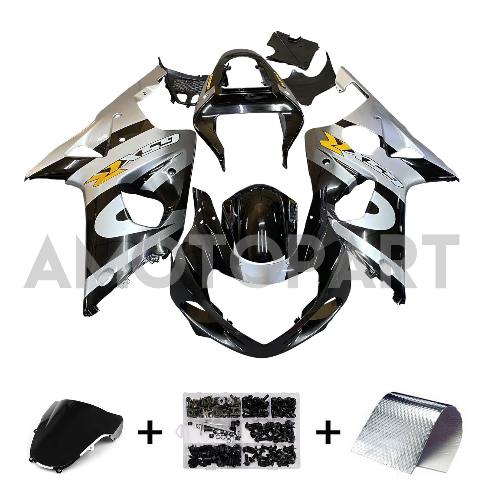 Amotopart 2000-2002 Suzuki GSXR1000 Fairing Black&Sliver Kit