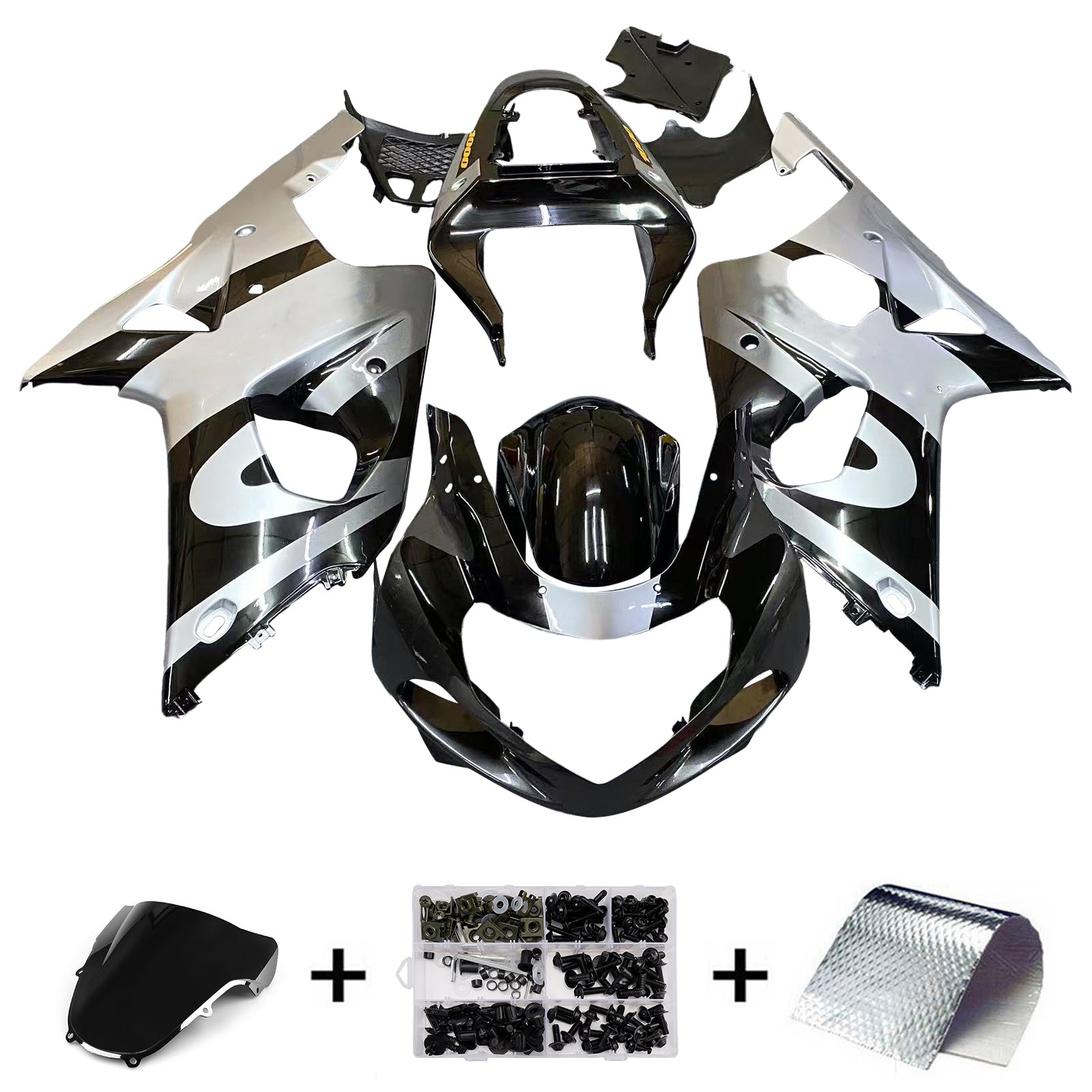 Amotopart 2000-2002 Suzuki GSXR1000 Fairing Black&Sliver Kit