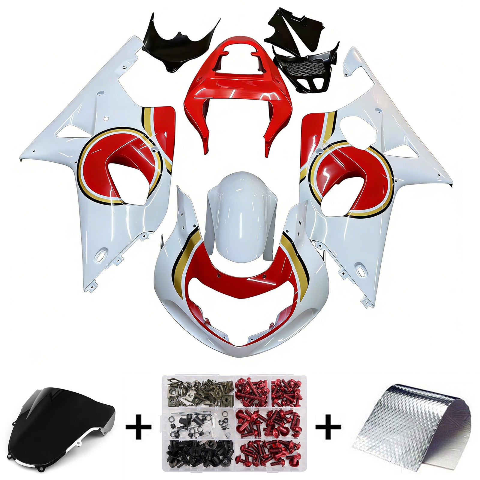 Amotopart 2000-2002 Suzuki GSXR1000 Fairing White&Red Kit