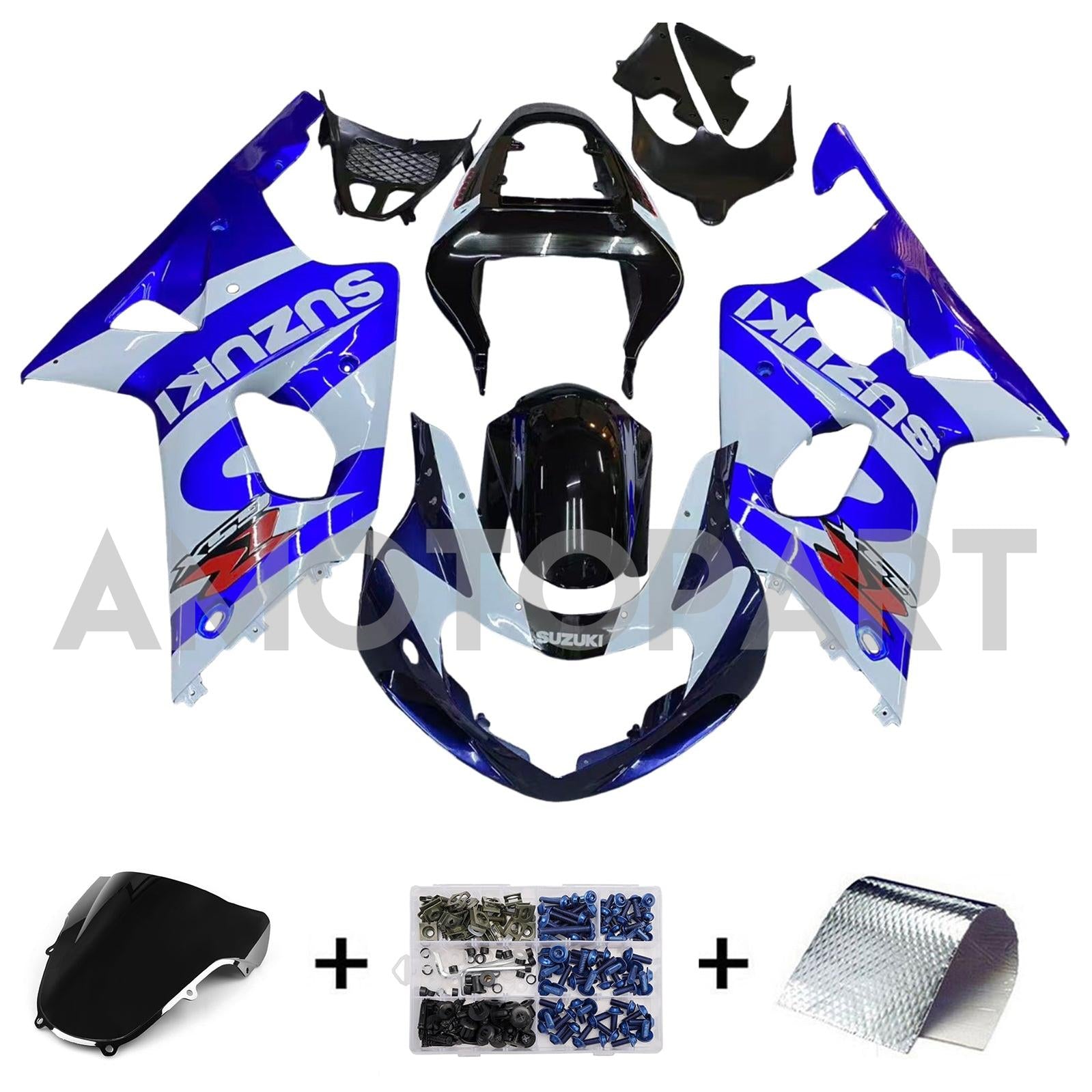 Amotopart 2000-2002 Suzuki GSXR1000 Verkleidung Blau&Weißes Style1-Set