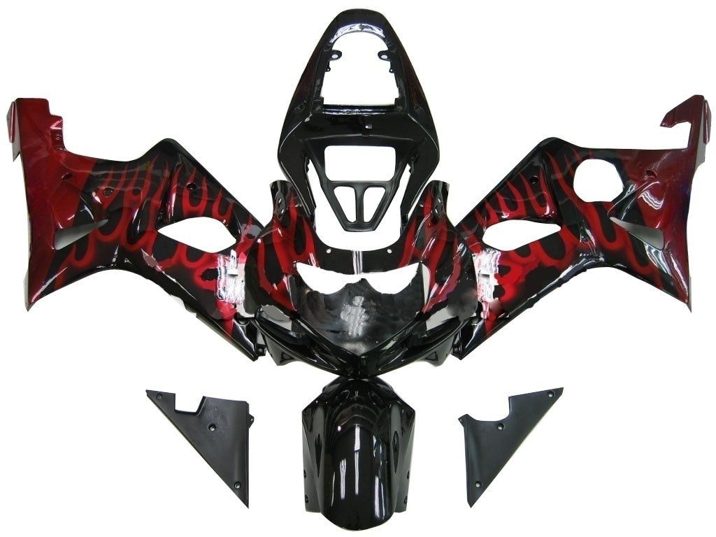 Carenado negro Amotopart para Suzuki GSXR1000 2000-2002&RKit de llamas