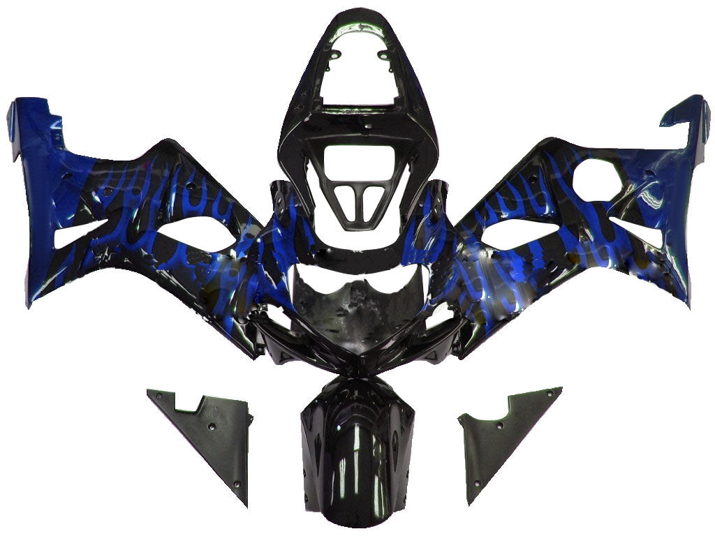 Amotopart 2000-2002 Suzuki GSXR1000 Fairing Black&Blue Flame Kit