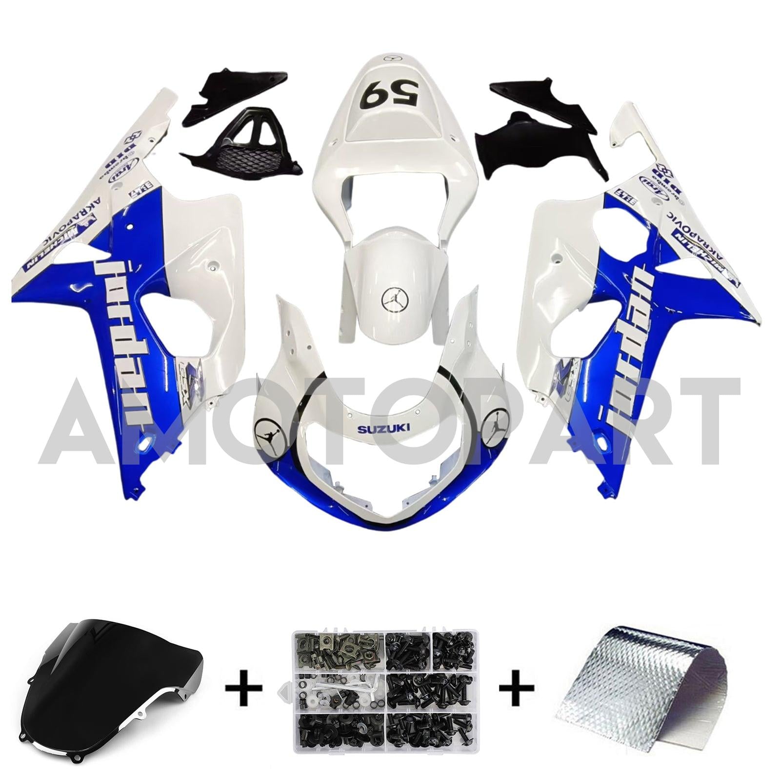 Amotopart 2000-2002 Suzuki GSXR1000 Fairing White&Blue Kit