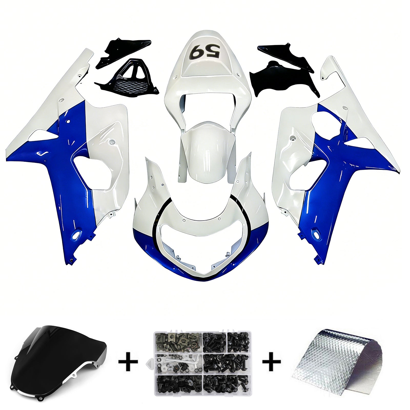 Carenatura Amotopart 2000-2002 Suzuki GSXR1000 bianca&BKit di lettura