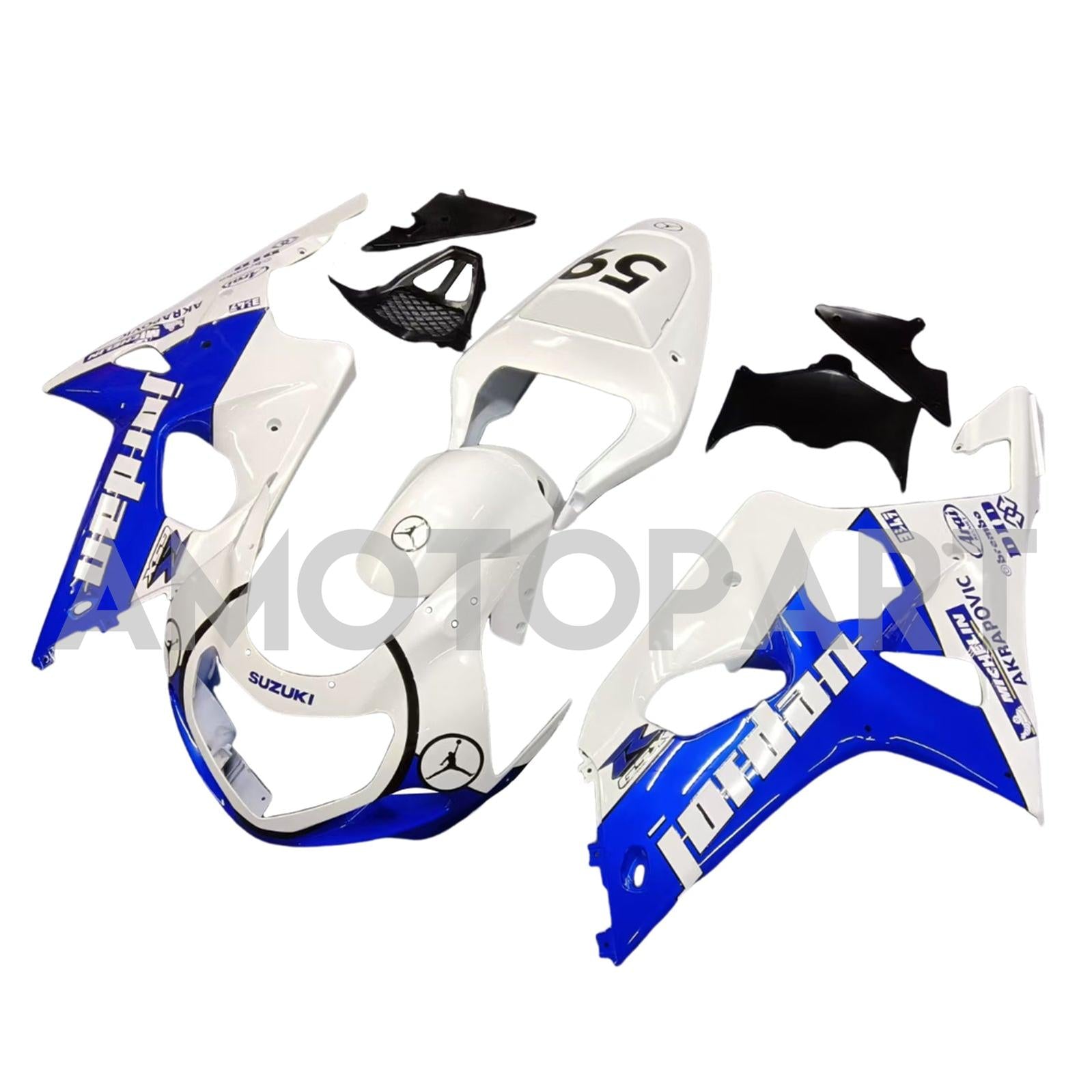 Amotopart 2000-2002 Suzuki GSXR1000 Fairing White&Blue Kit