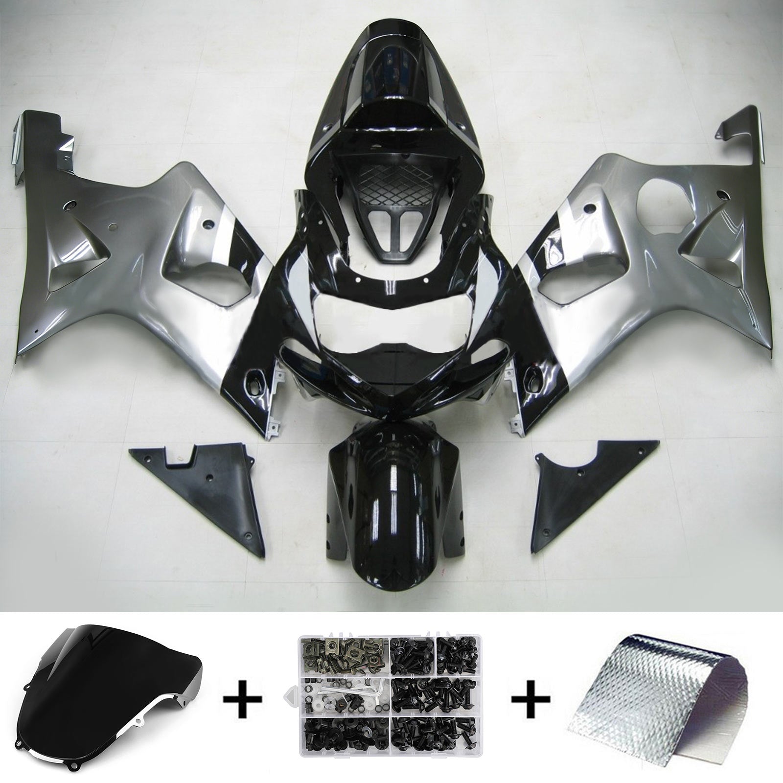 Kit de carenagem Amotopart Suzuki 2000-2002 GSXR1000 Black Sliver