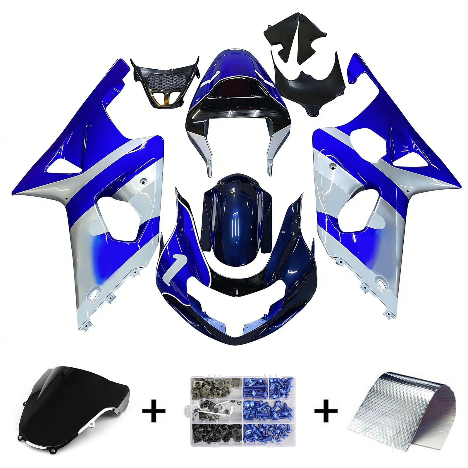 Amotopart Suzuki 2000-2002 GSXR1000 White Blue Fairing Kit