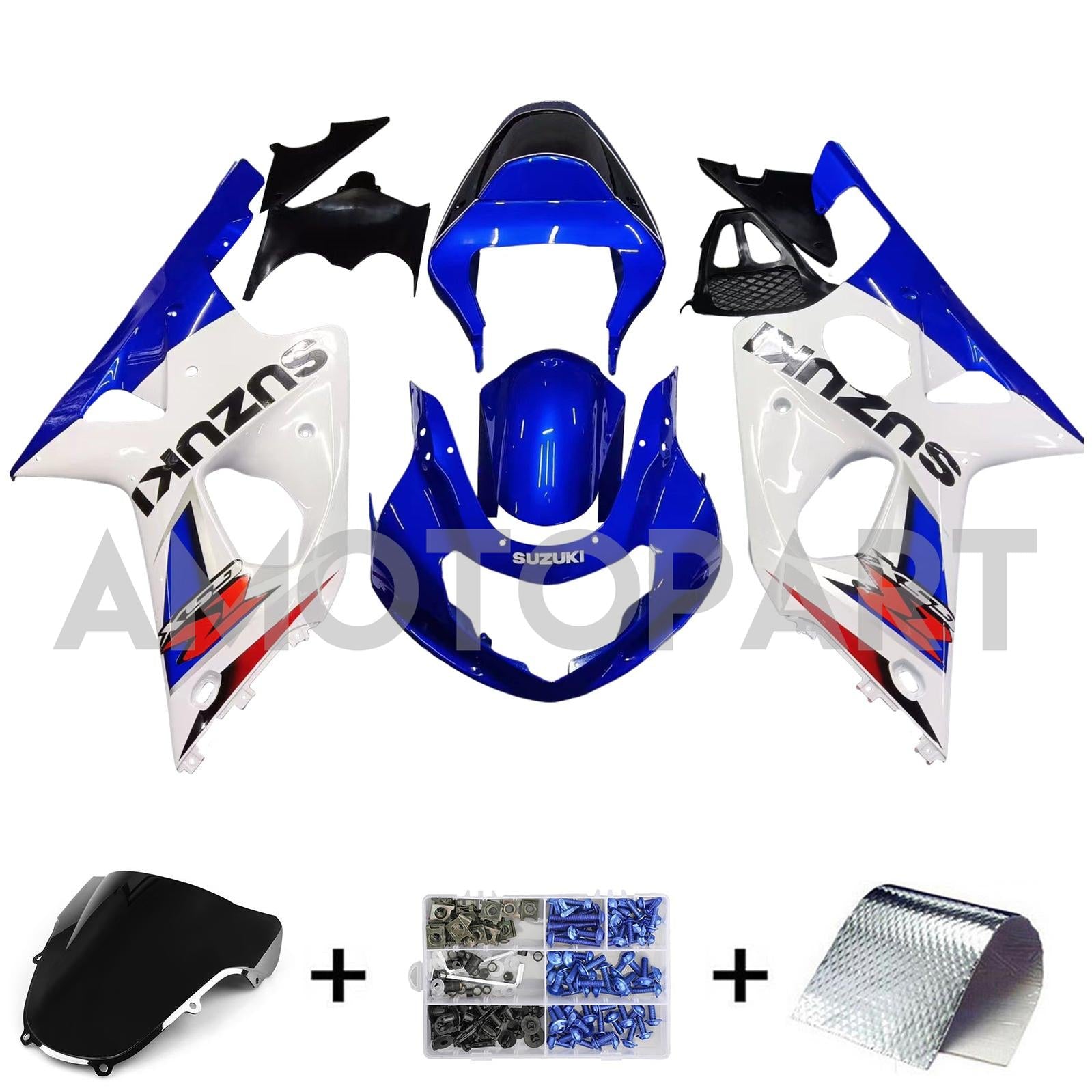 Amotopart Suzuki 2000-2002 GSXR1000 Blue with White Fairing Kit