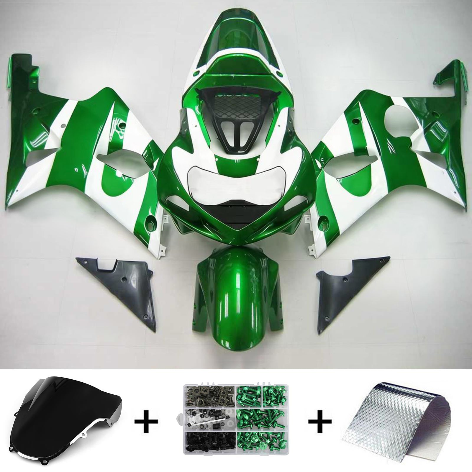 Kit de carenagem Amotopart Suzuki 2000-2002 GSXR1000 verde branco