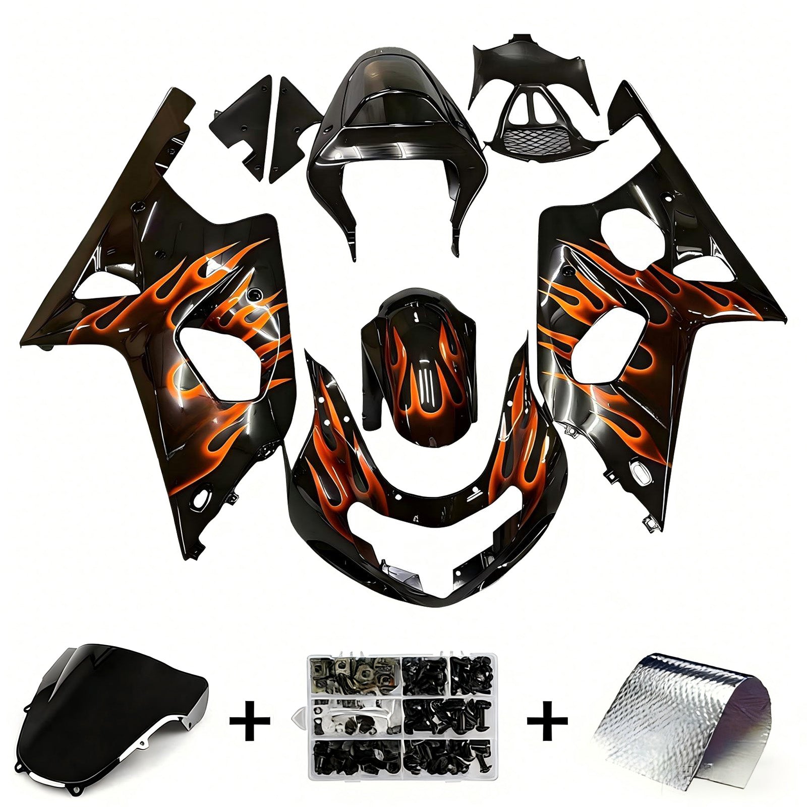 Kit carena Amotopart Suzuki 2000-2002 GSXR1000 nero arancione