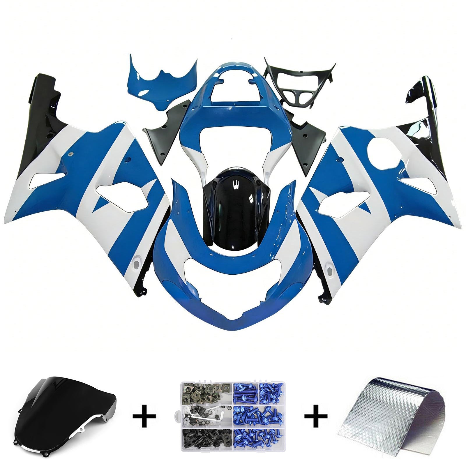 Amotopart 2000-2002 K1 K2 GSXR1000 Suzuki Blue & White Style3 Fairing Kit