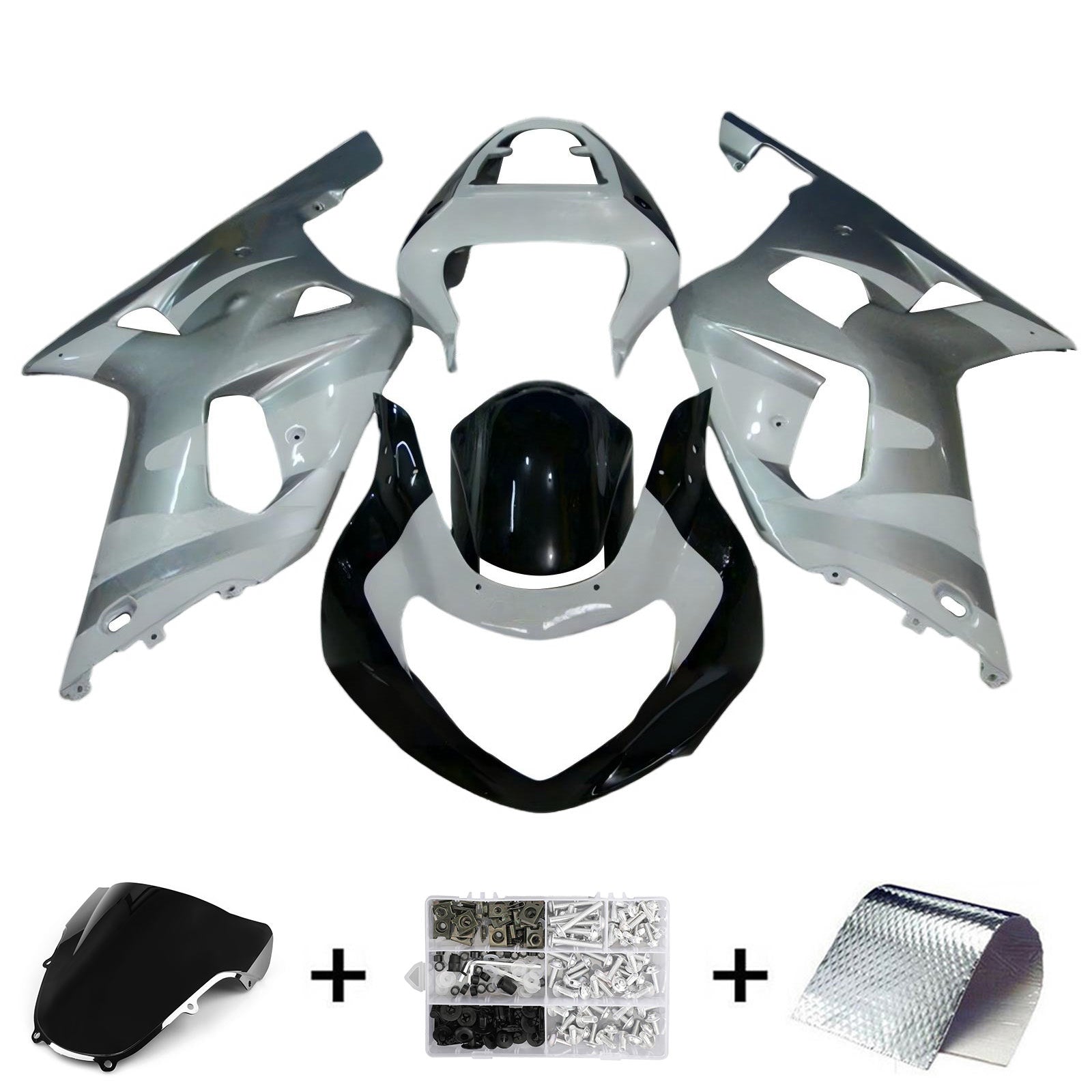 Amotopart 2000-2002 K1 K2 GSXR1000 Suzuki Silver & White Fairing Kit