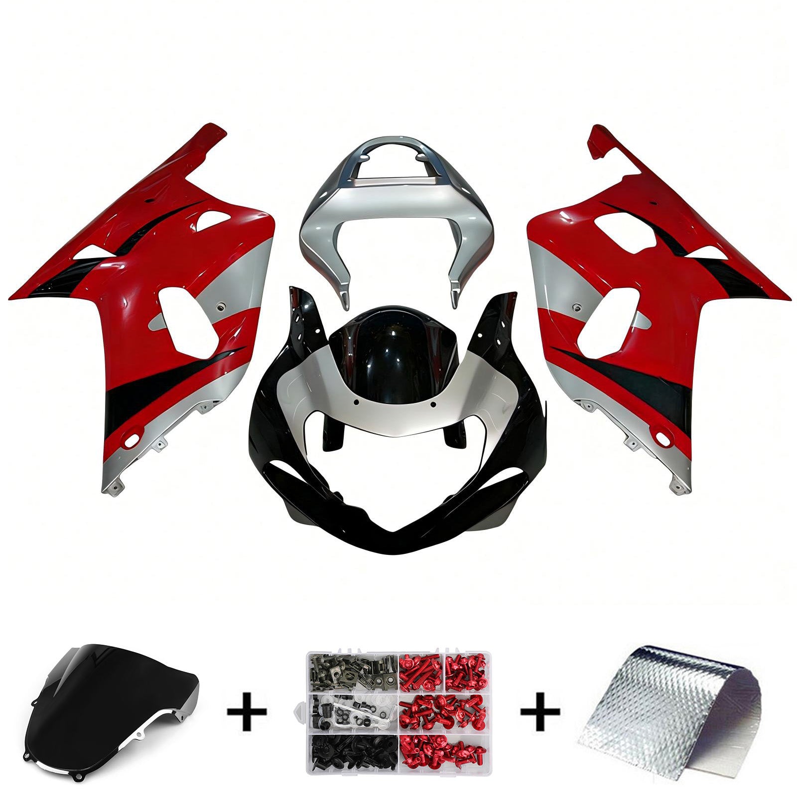 Amotopart 2000-2002 K1 K2 GSXR1000 Suzuki Red&Silver Fairing Kit