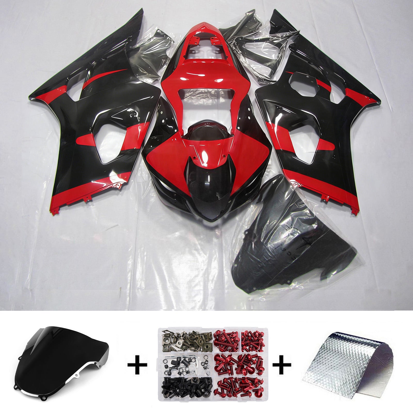 Amotopart 2000-2002 Suzuki GSXR1000 Red Black Silver Fairing Kit