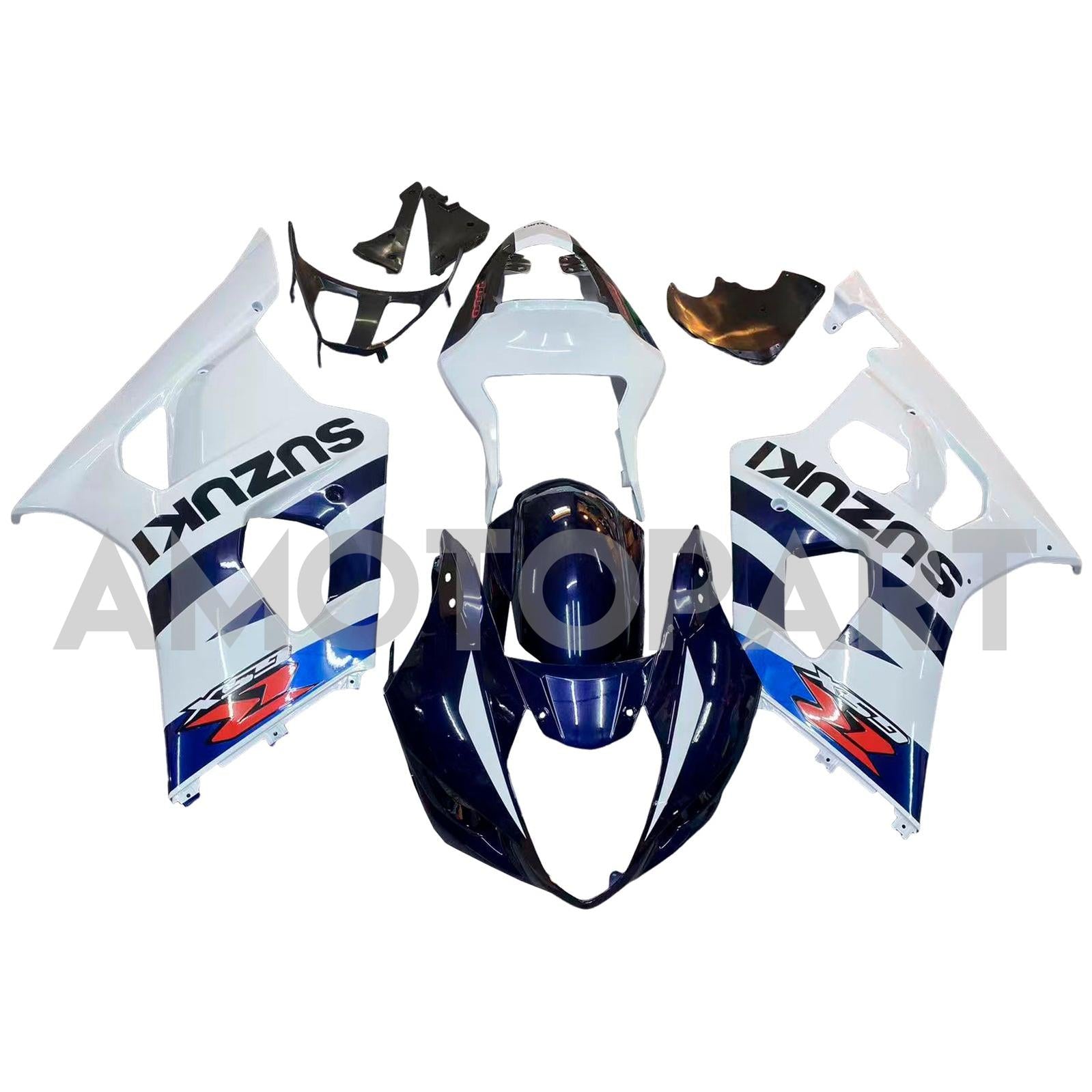 Amotopart 2003–2004 Suzuki GSXR1000 Verkleidung, Weiß&Dunkelblaues Kit
